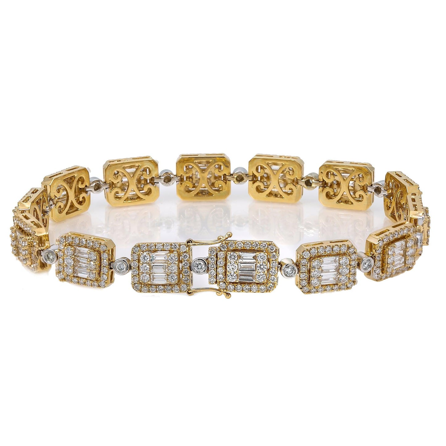 14K Yellow and White Gold Baguette Bracelet With 10.06 CTW Diamonds