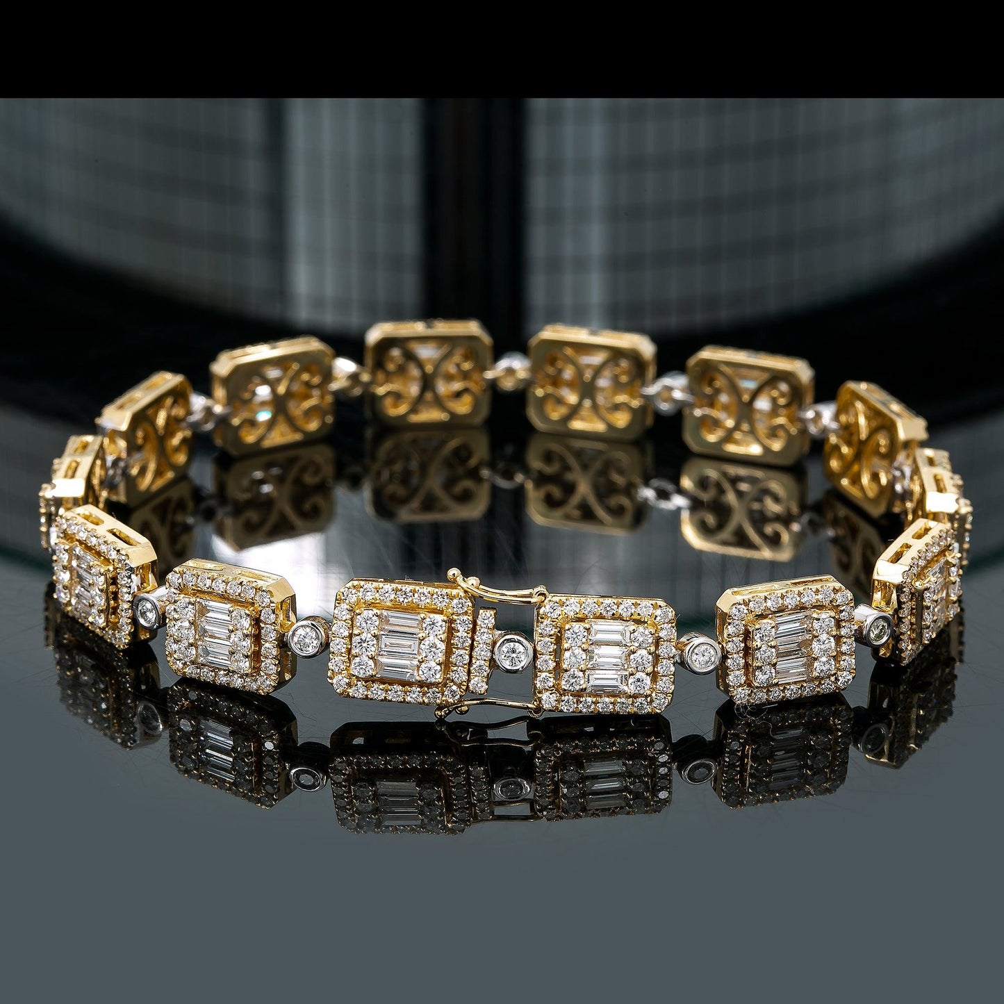 14K Yellow and White Gold Baguette Bracelet With 10.06 CTW Diamonds