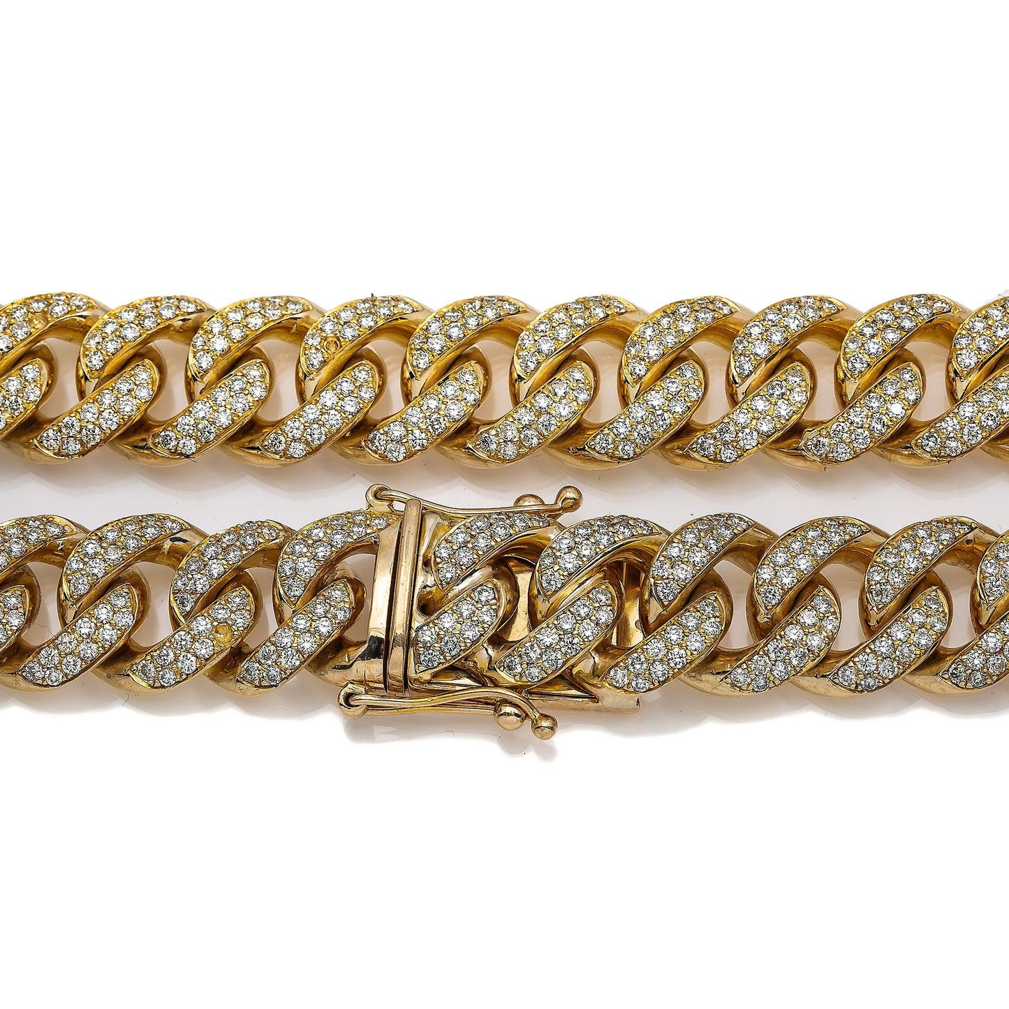 10K Yellow Gold Men's Cuban Link Chain 12MM With 25.25 CT Diamonds