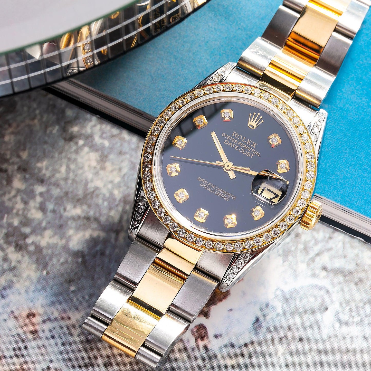 Rolex Oyster Perpetual Datejust 1505 34MM Black Diamond Dial With Stainless Steel Bracelet