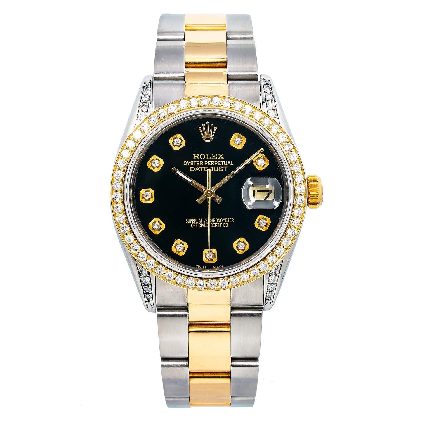 Rolex Oyster Perpetual Datejust 1505 34MM Black Diamond Dial With Stainless Steel Bracelet