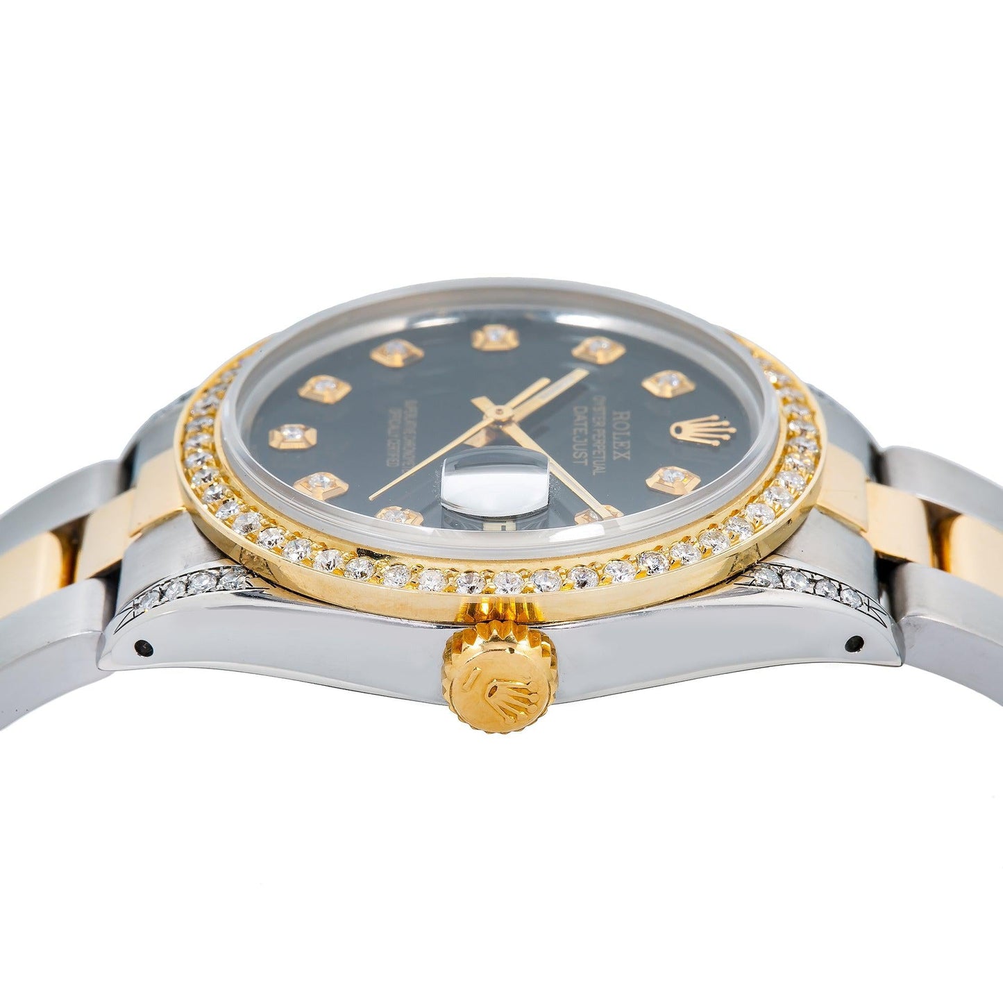 Rolex Oyster Perpetual Datejust 1505 34MM Black Diamond Dial With Stainless Steel Bracelet