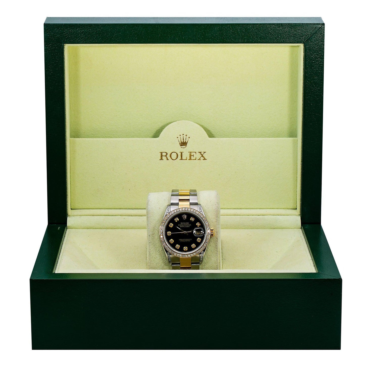 Rolex Oyster Perpetual Datejust 1505 34MM Black Diamond Dial With Stainless Steel Bracelet