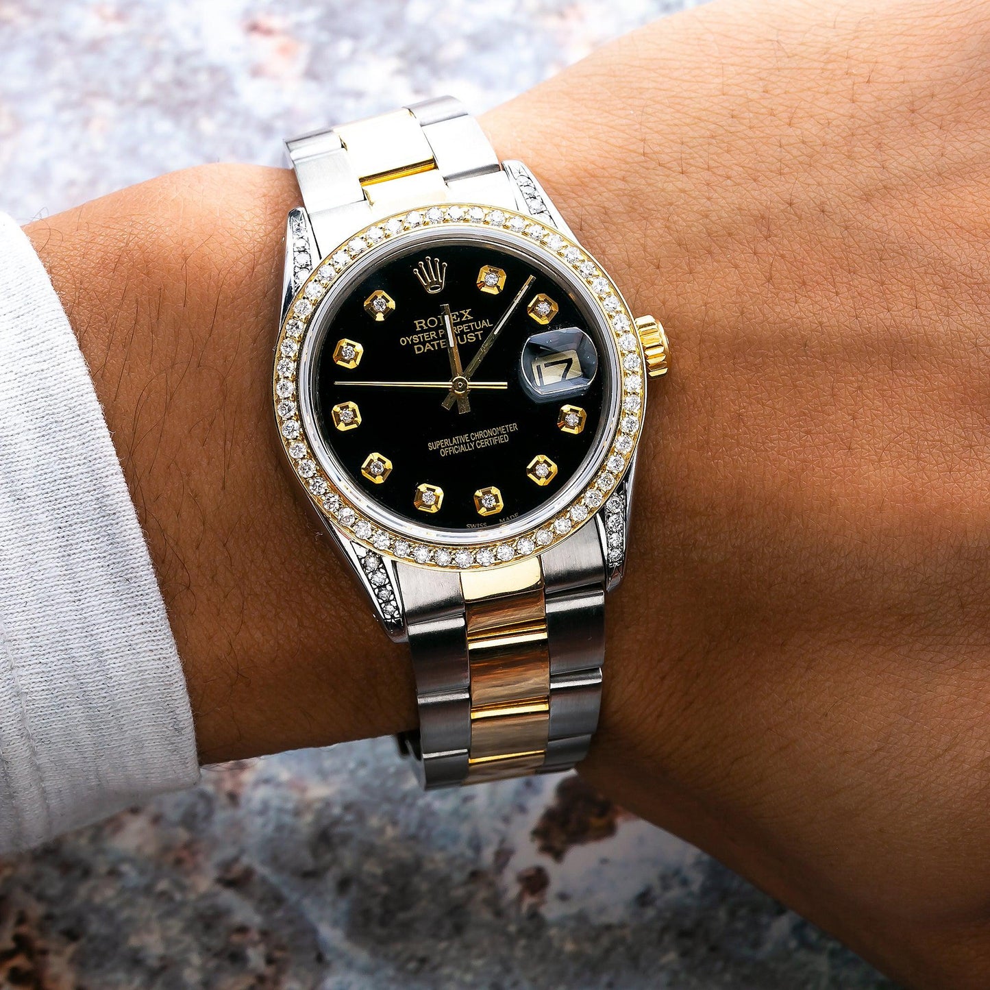 Rolex Oyster Perpetual Datejust 1505 34MM Black Diamond Dial With Stainless Steel Bracelet