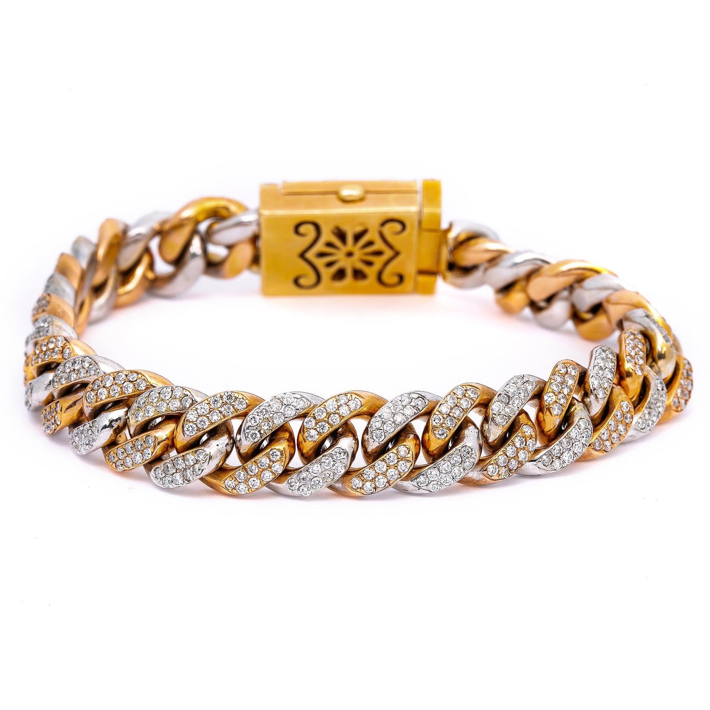 14K WHITE/ ROSE GOLD CUBAN BRACELET WITH 7.5 CT BAGUETTE DIAMONDS