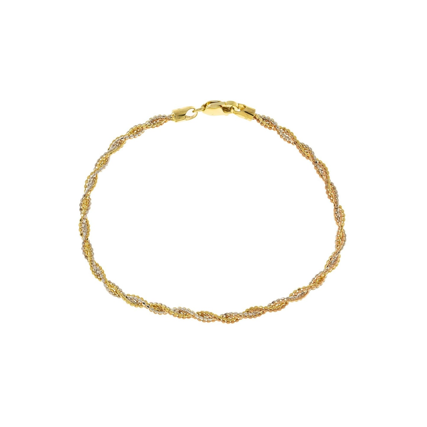14K GOLD TRI-COLOR DIAMOND CUT BEADED ROPE BRACELET