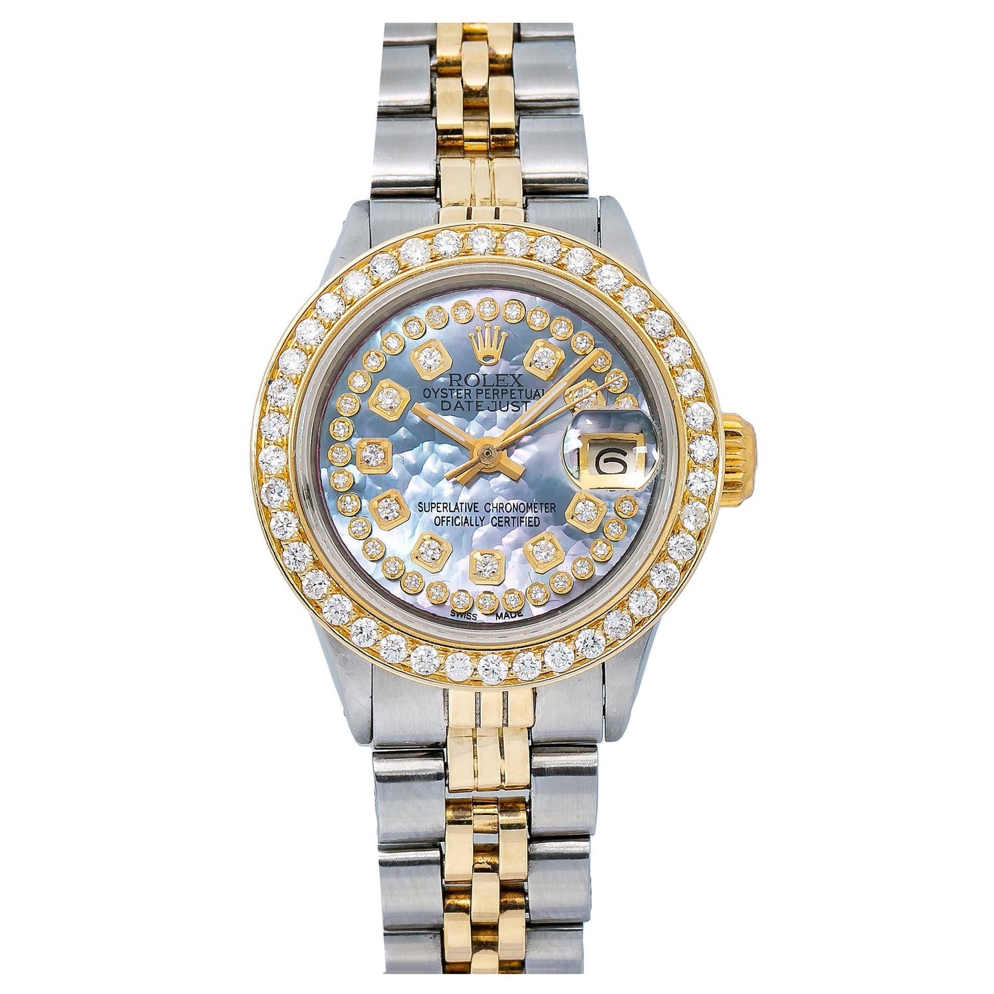 Rolex Oyster Perpetual Lady Datejust 6516 26MM Blue Diamond Dial With Two Tone Jubilee Bracelet