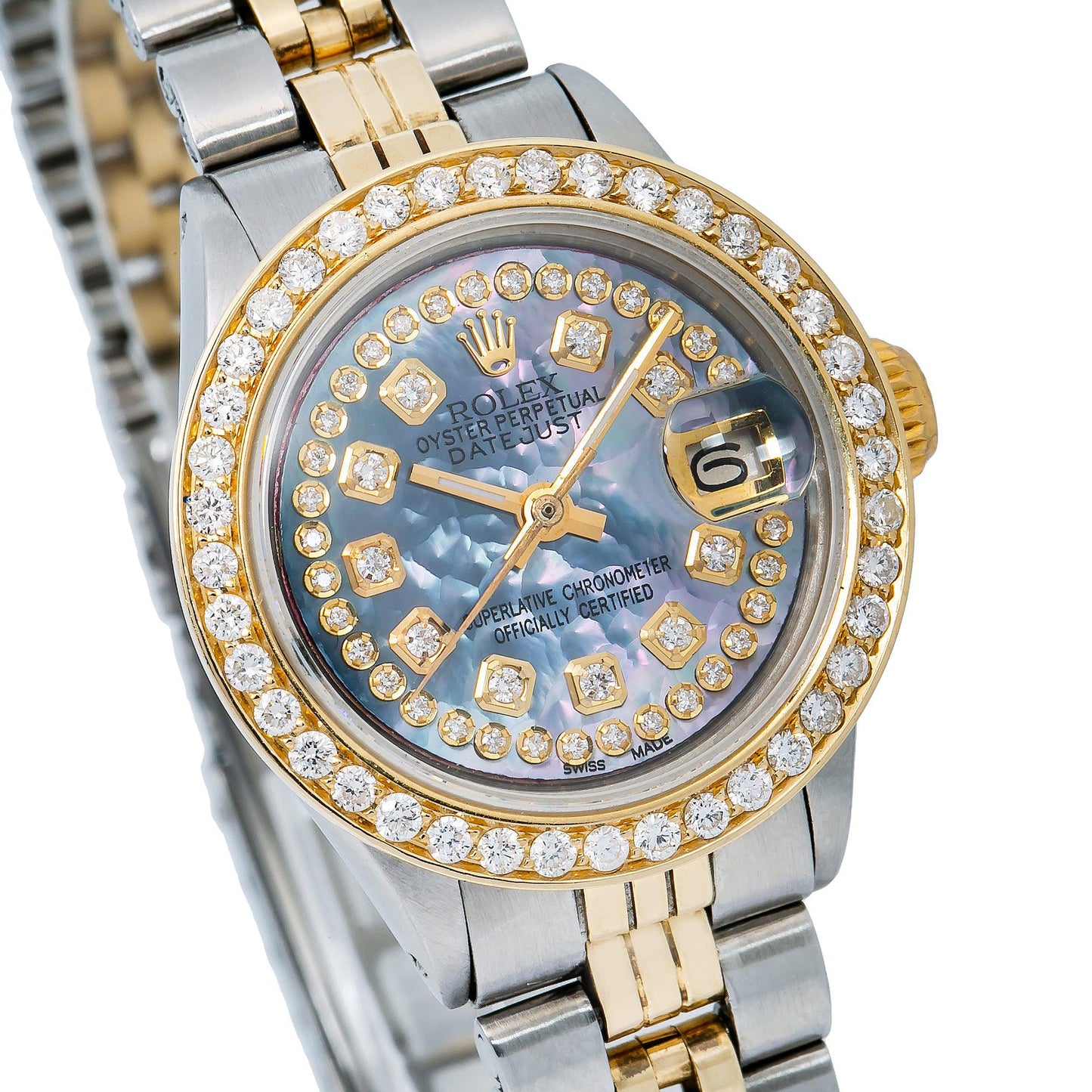 Rolex Oyster Perpetual Lady Datejust 6516 26MM Blue Diamond Dial With Two Tone Jubilee Bracelet