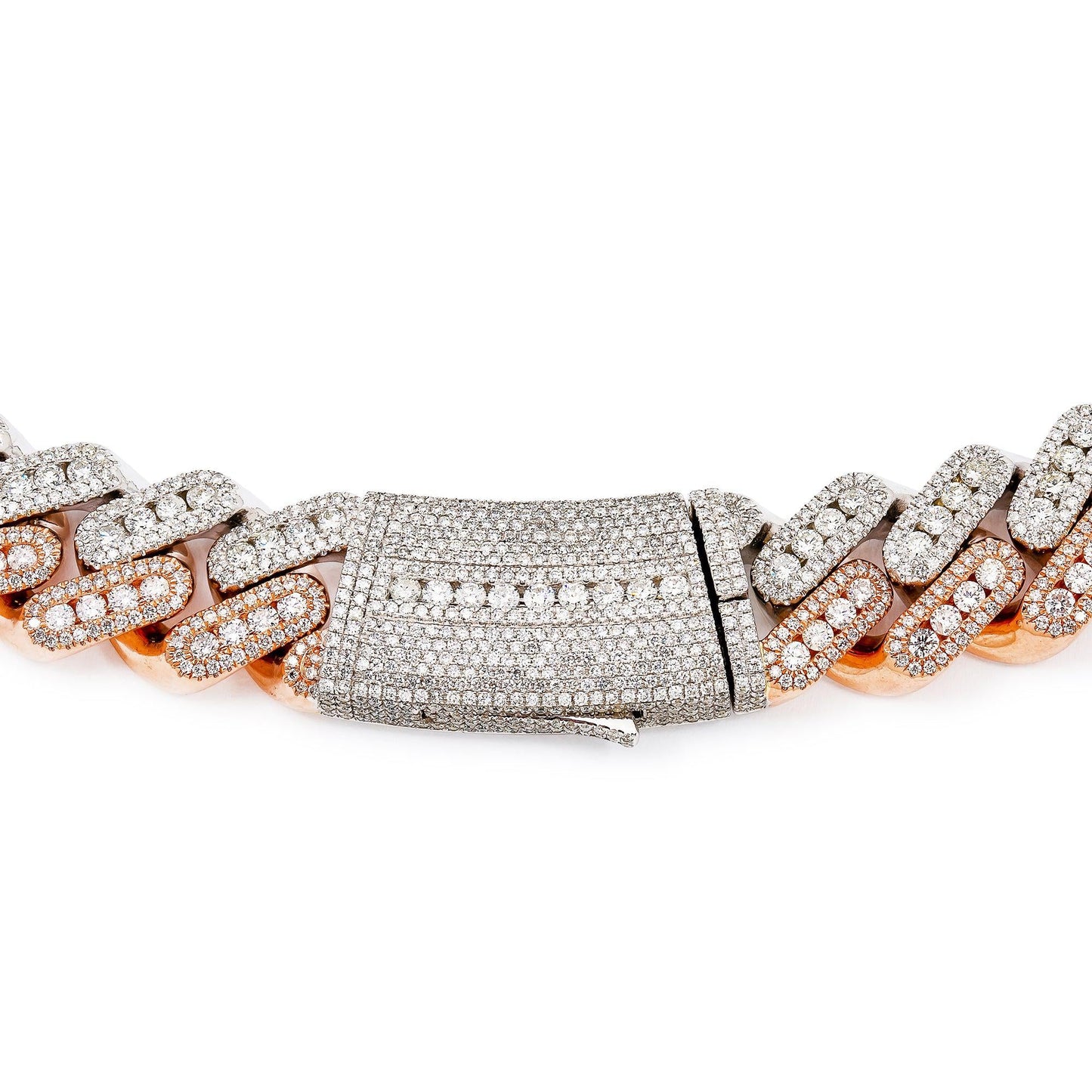 14K ROSE & WHITE GOLD CUBAN CHAIN WITH 34.60 CT DIAMONDS