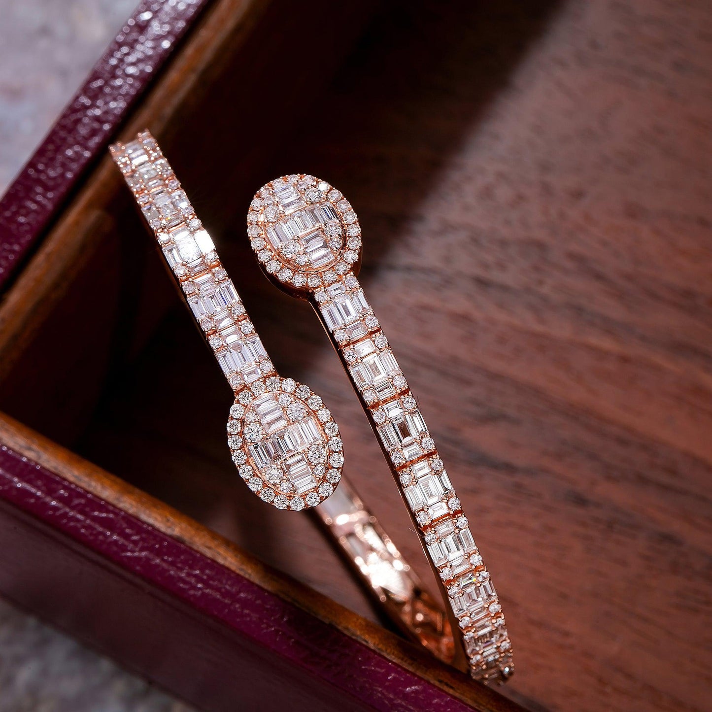 14K Rose Gold Baguette Diamonds Bracelet