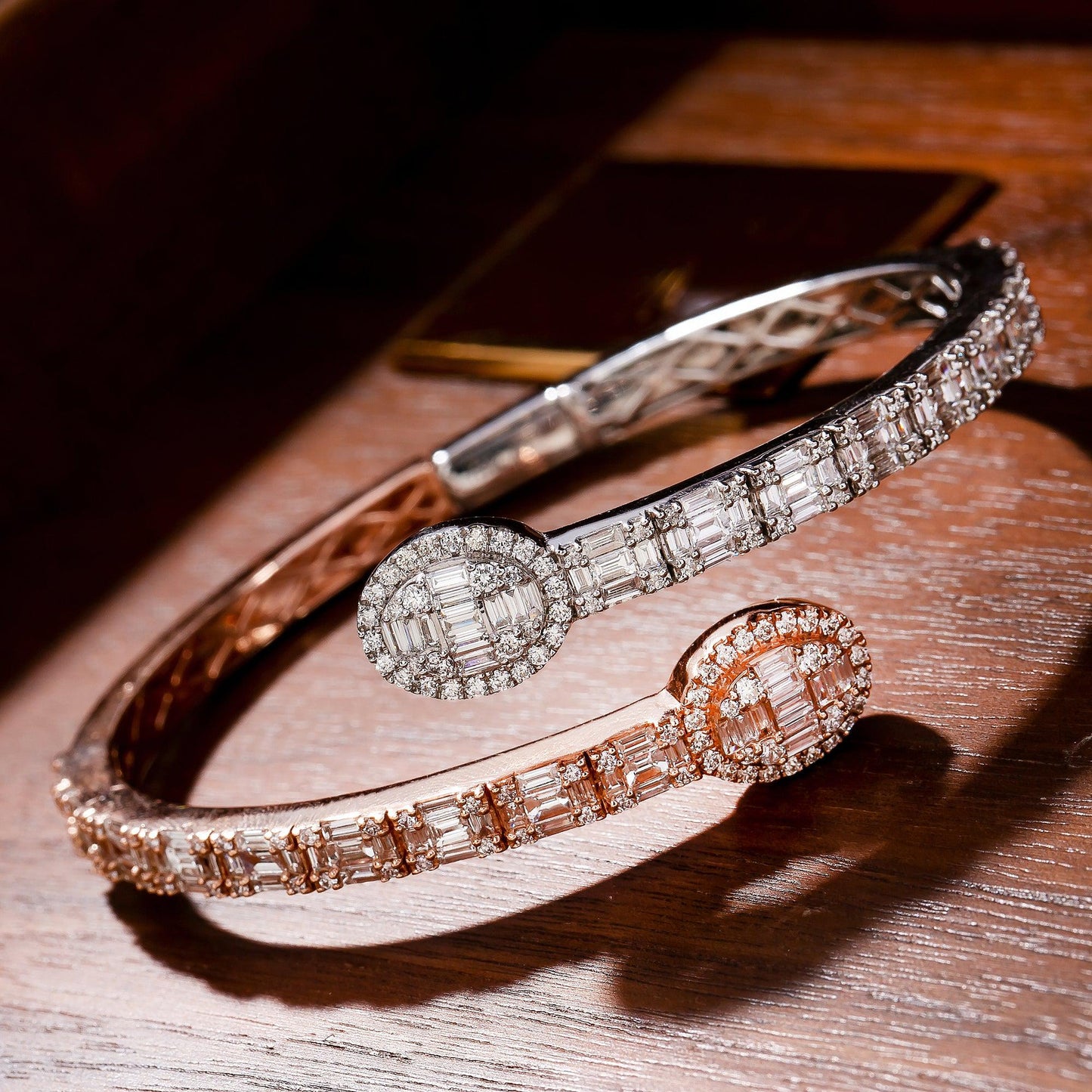 14K Rose & White Gold Baguette Diamonds Bracelet