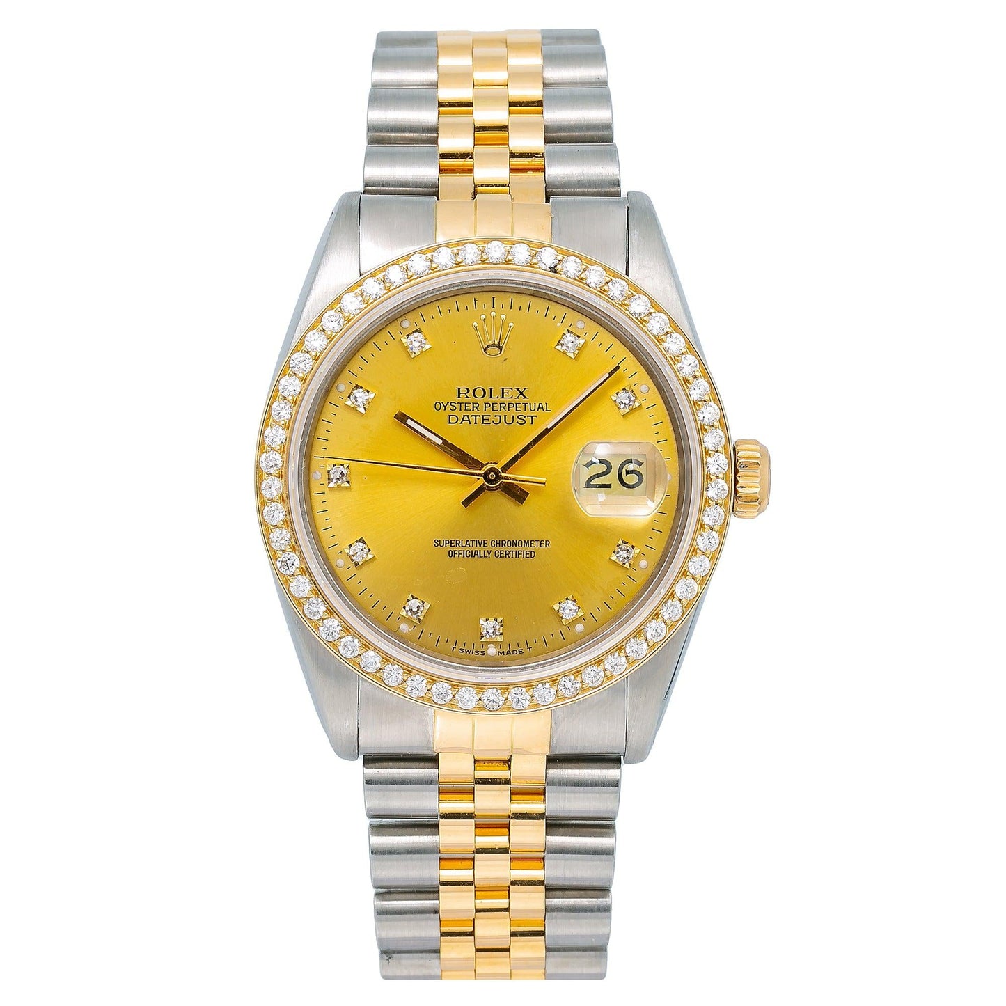 Rolex Datejust 16013 36MM Champagne Diamond Dial With Two Tone Jubilee Bracelet