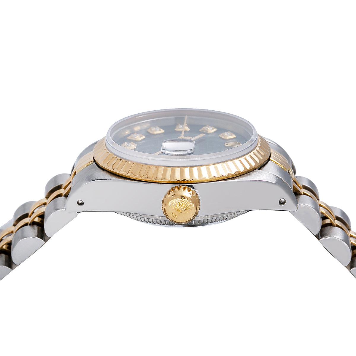 Rolex Datejust Two Tone Diamond Watch, 6917 26mm, Blue Dial with Diamond Hour Marks
