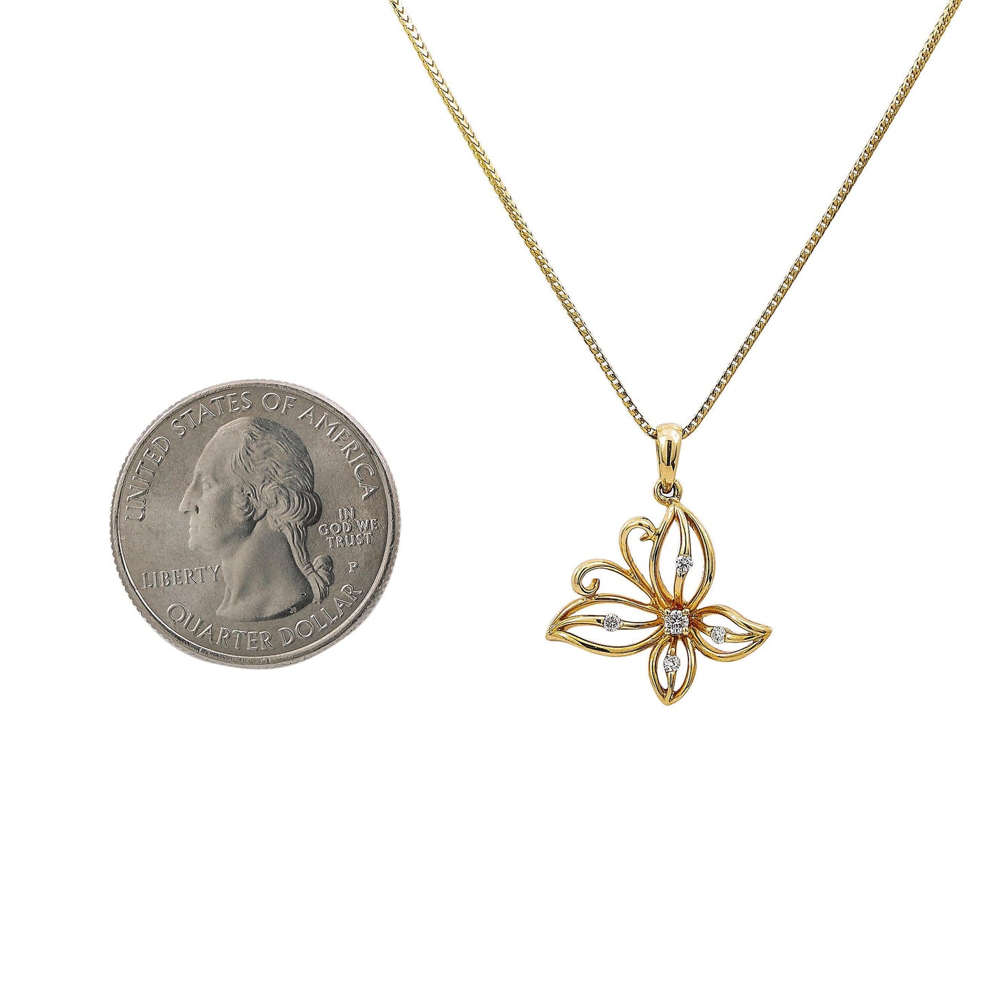18K Yellow Gold Butterfly Women's Pendant With 0.09 CT Diamonds