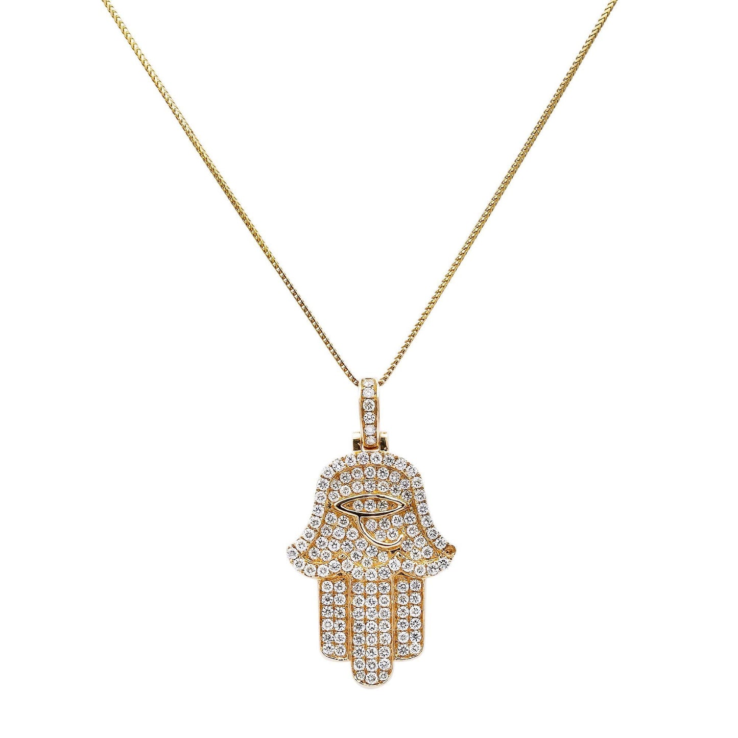 14k Yellow Gold Hamsa Pendant with 2.05 Ct Diamonds