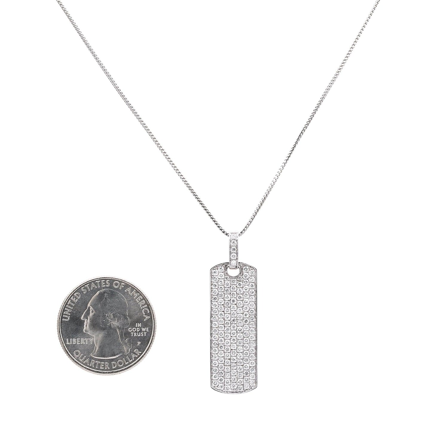 Men's 14K White Gold Dog Tag Pendant with 3.07 CT Diamonds