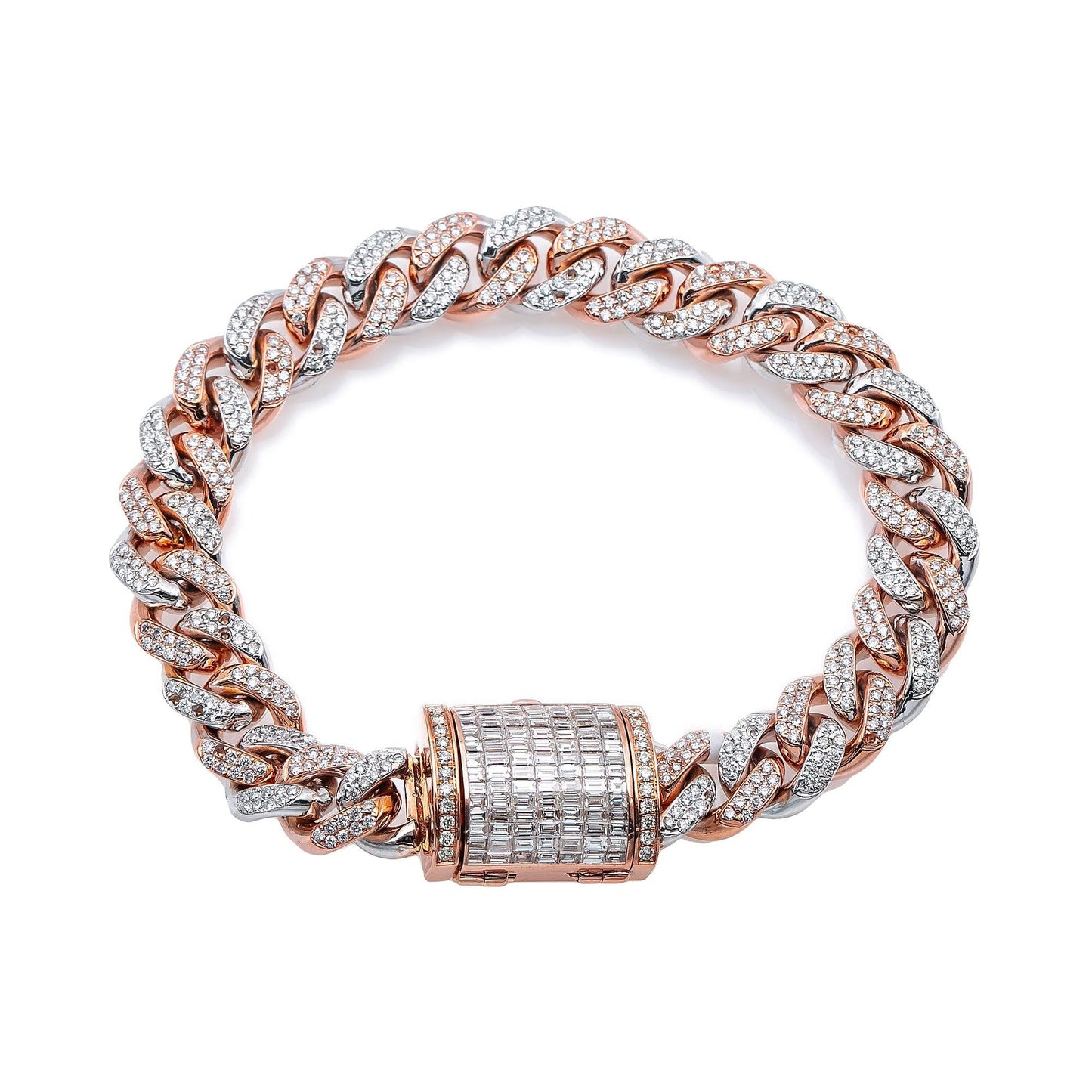 14K GOLD TWO-TONE 10MM / 8.6" CUBAN BRACELET WITH DIAMONDS