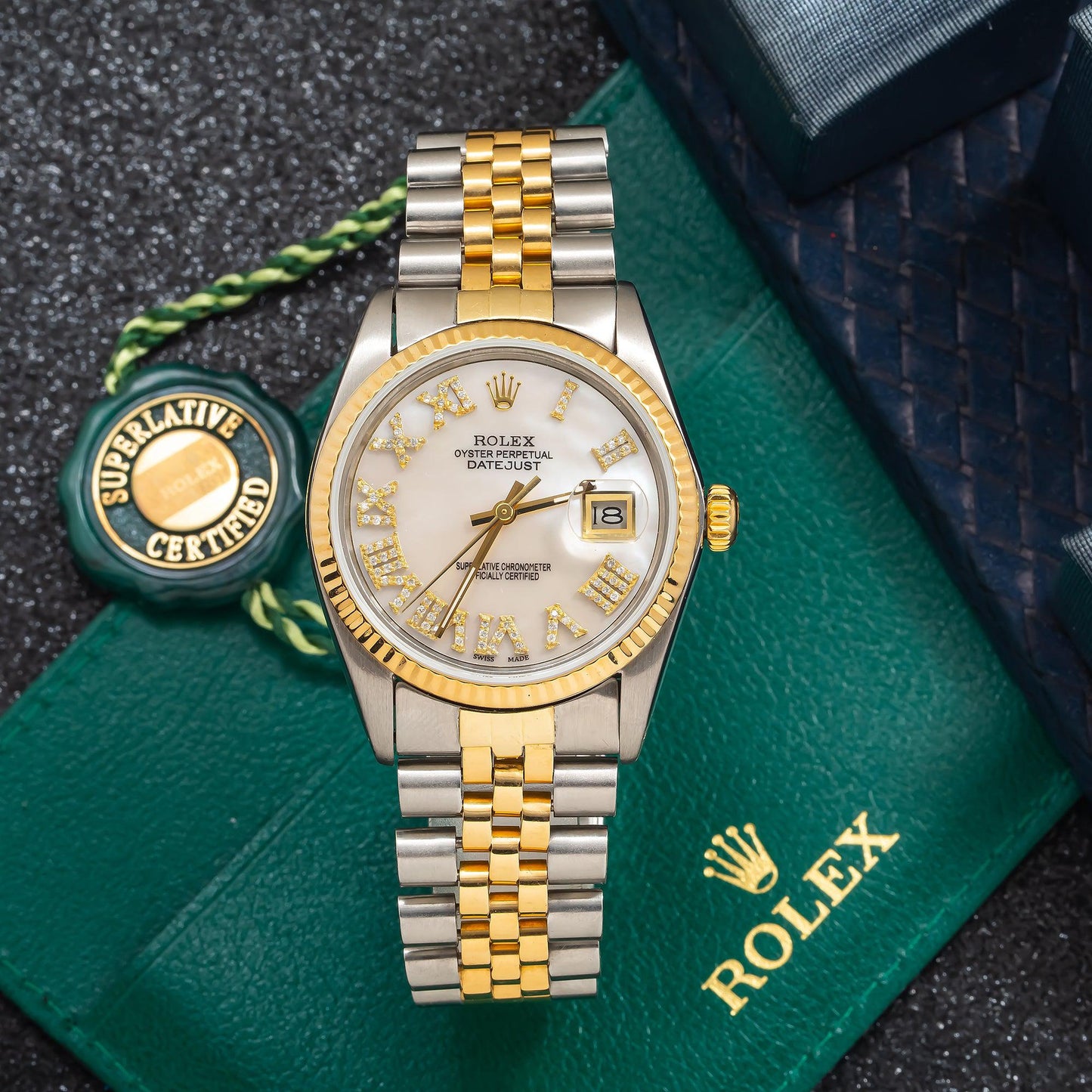 Rolex Datejust 16013 36MM Silver Diamond Dial With Two Tone Bracelet