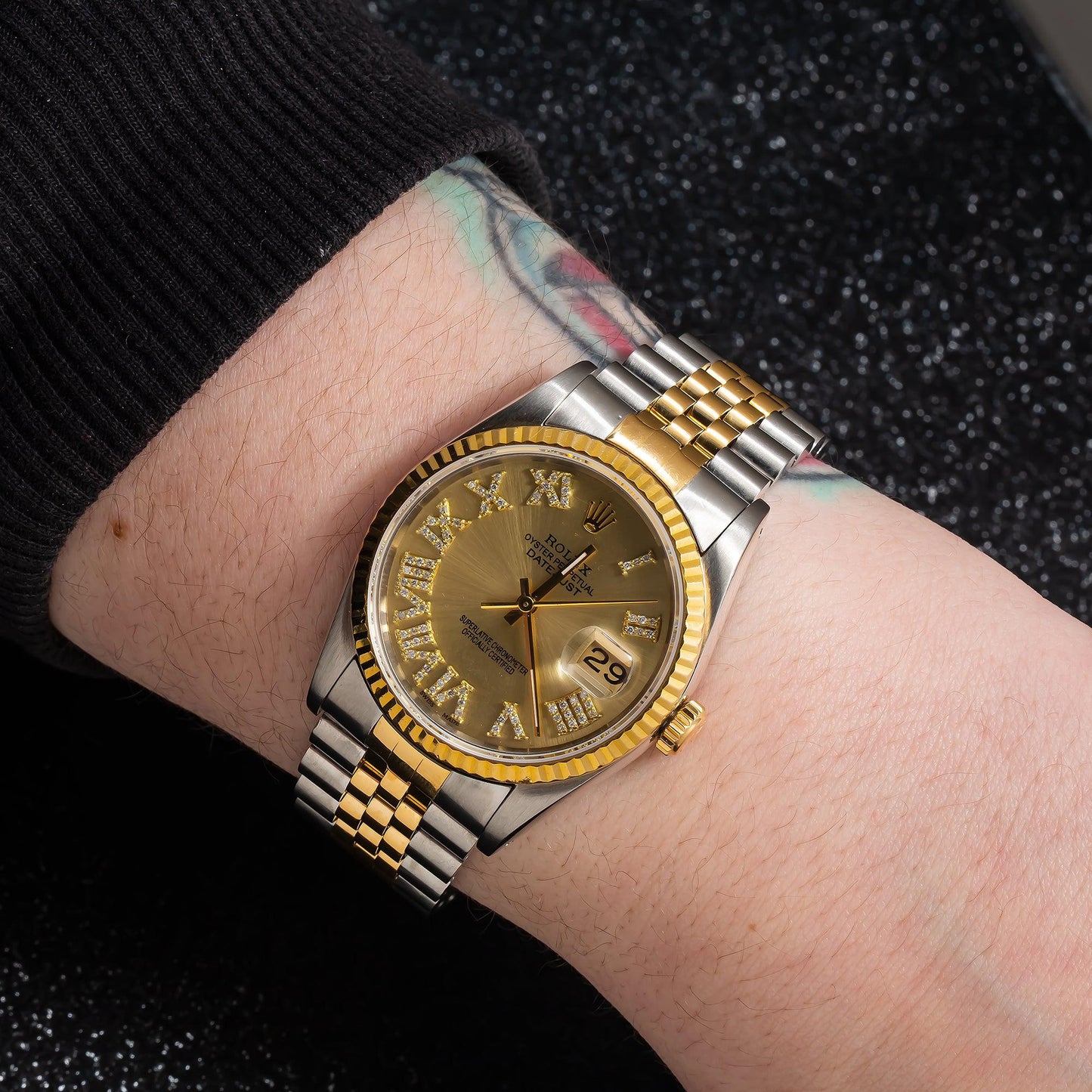 Rolex Datejust 16013 36MM Champagne Diamond Dial With Two Tone Bracelet