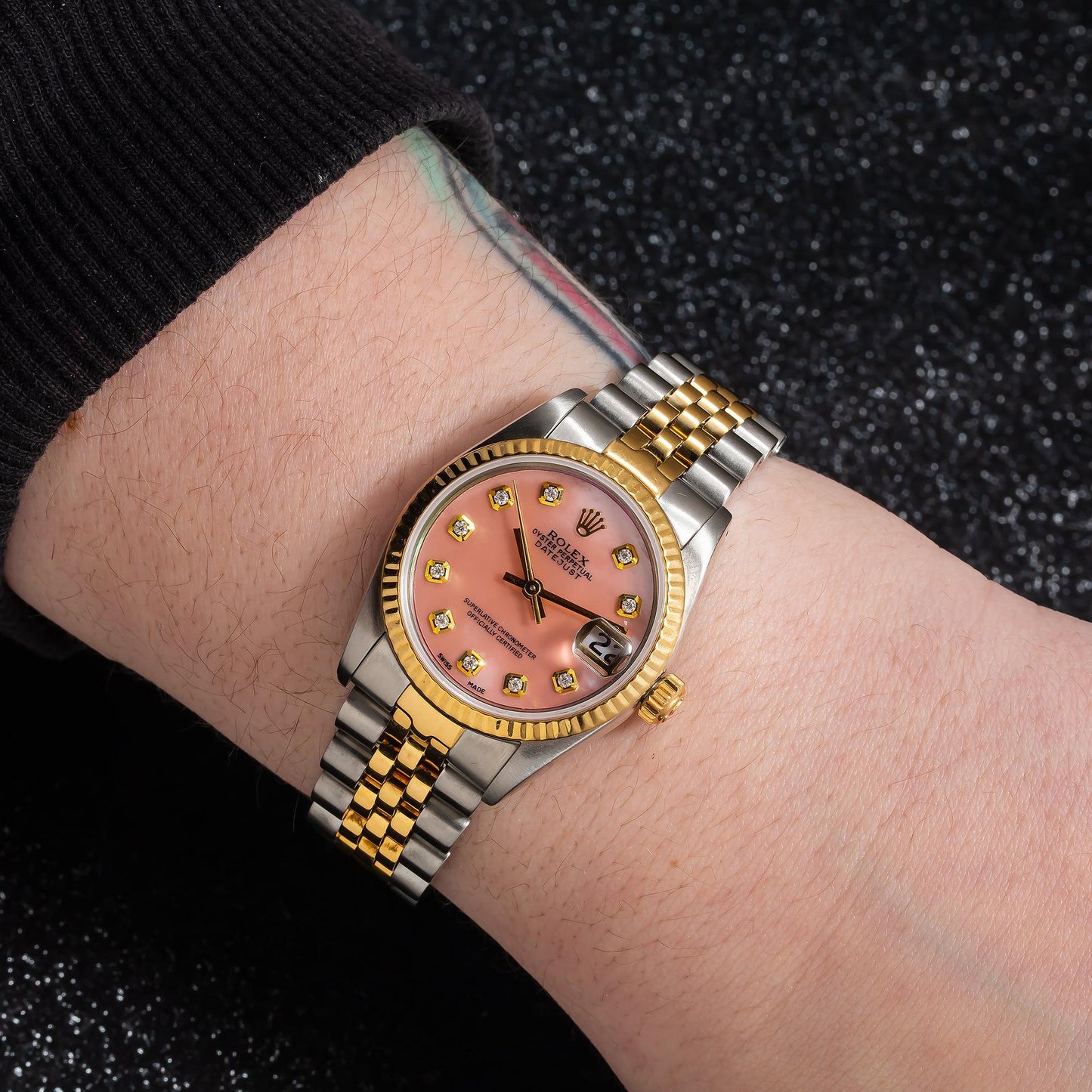 Rolex Datejust 68273 31MM Pink Mother Of Pearl Diamond Dial With Two Tone Bracelet