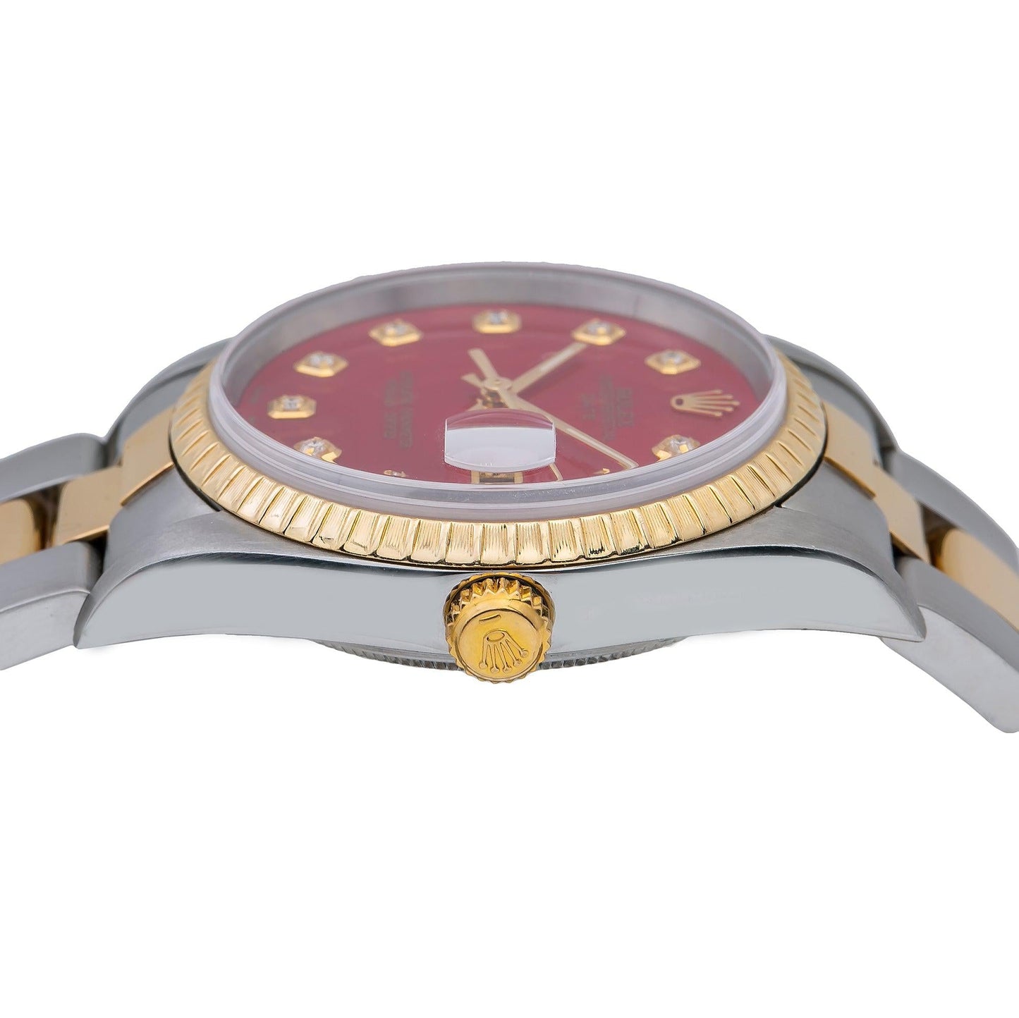 Rolex Oyster Perpetual Date 15223 34MM Red Diamond Dial With 1.20 CT Diamonds