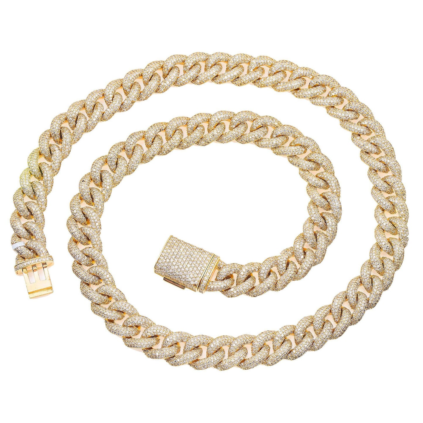 14K YELLOW GOLD 22" CUBAN CHAIN WITH 31.18 CT DIAMONDS