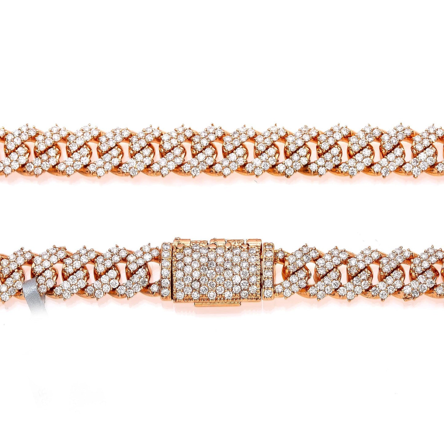 10K ROSE GOLD 22" / 7MM SOLID PRONG SET CUBAN LINK CHAIN WITH 15.75 CT DIAMONDS