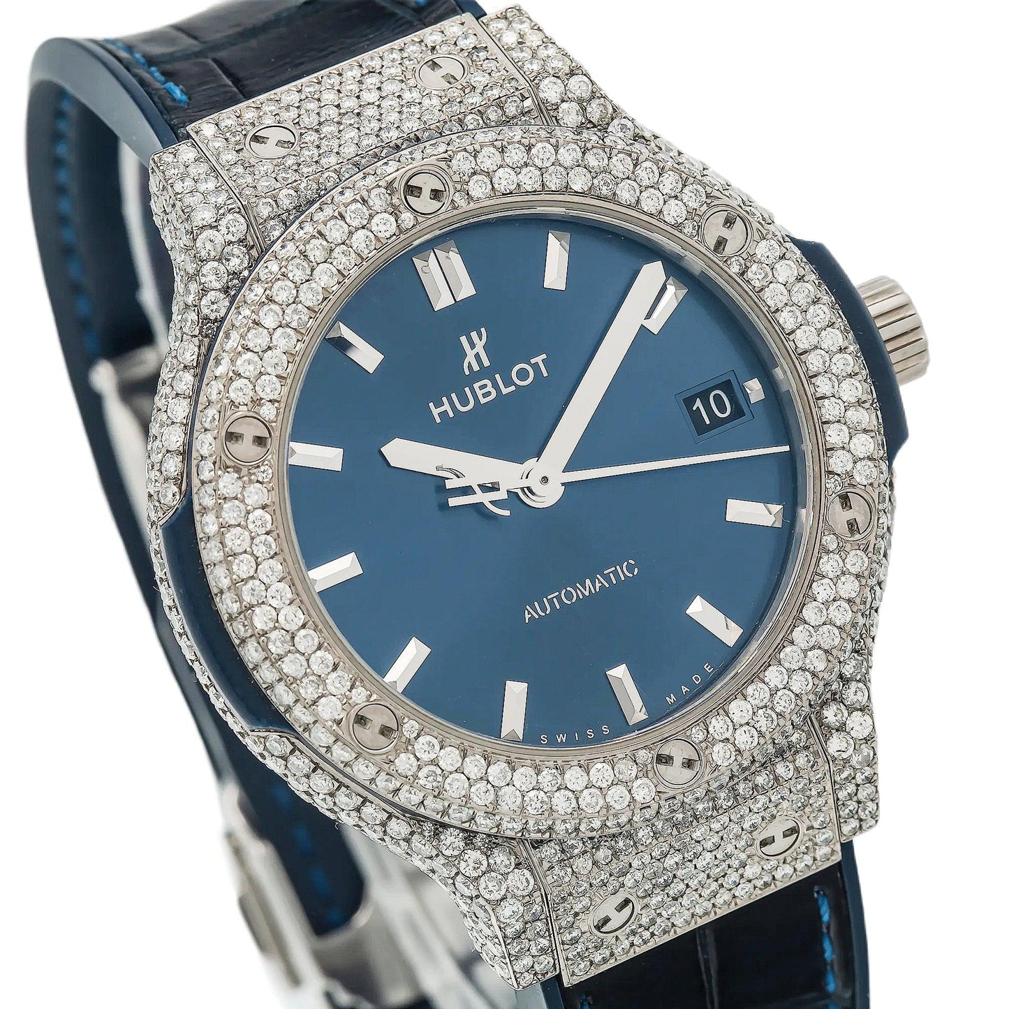 Hublot Classic Fusion Titanium Blue 565.NX.7170.LR 38MM Blue Dial With Diamond Bezel