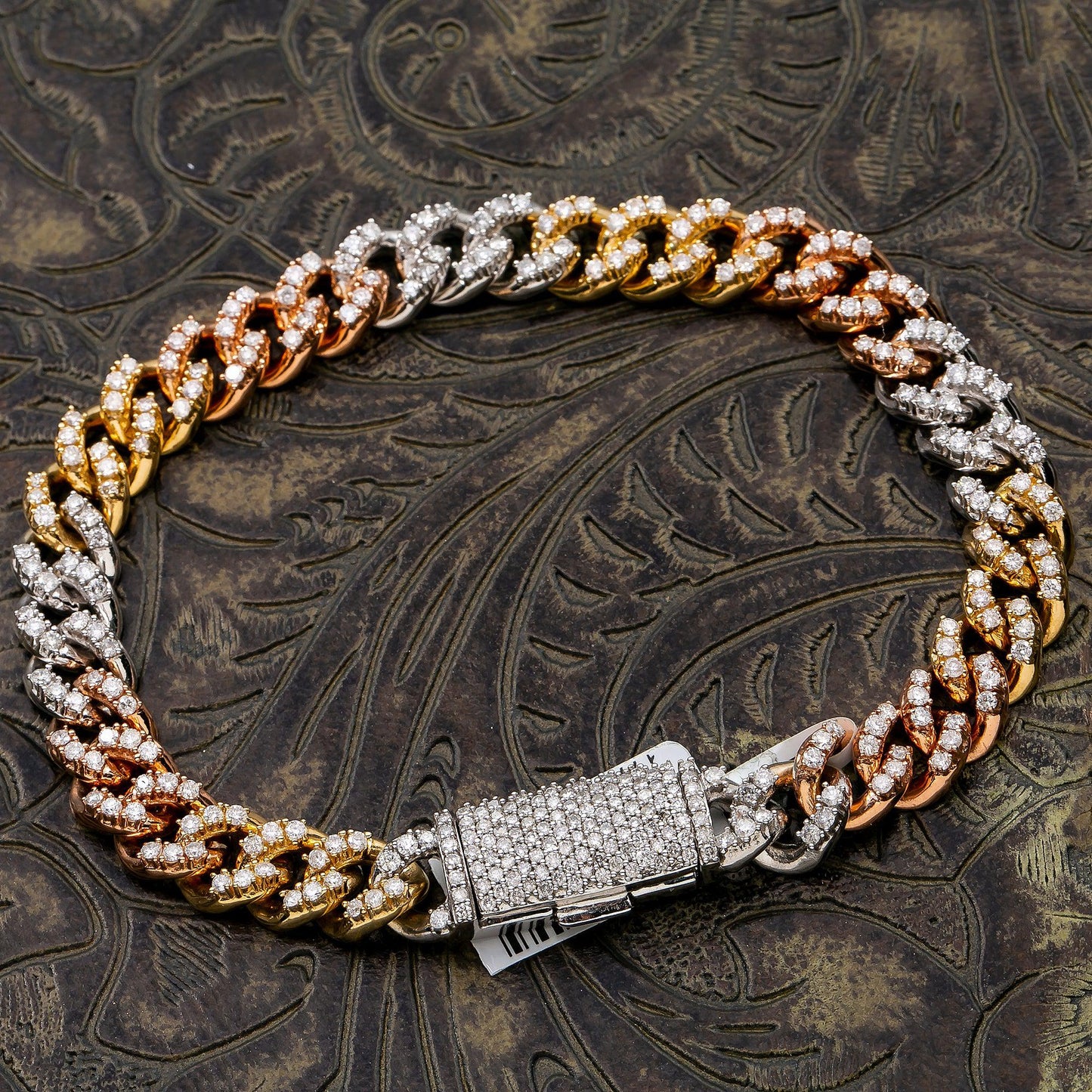 14K ROSE/WHITE GOLD 8.7"/7MM CUBAN BRACELET WITH 5.08 CT DIAMONDS