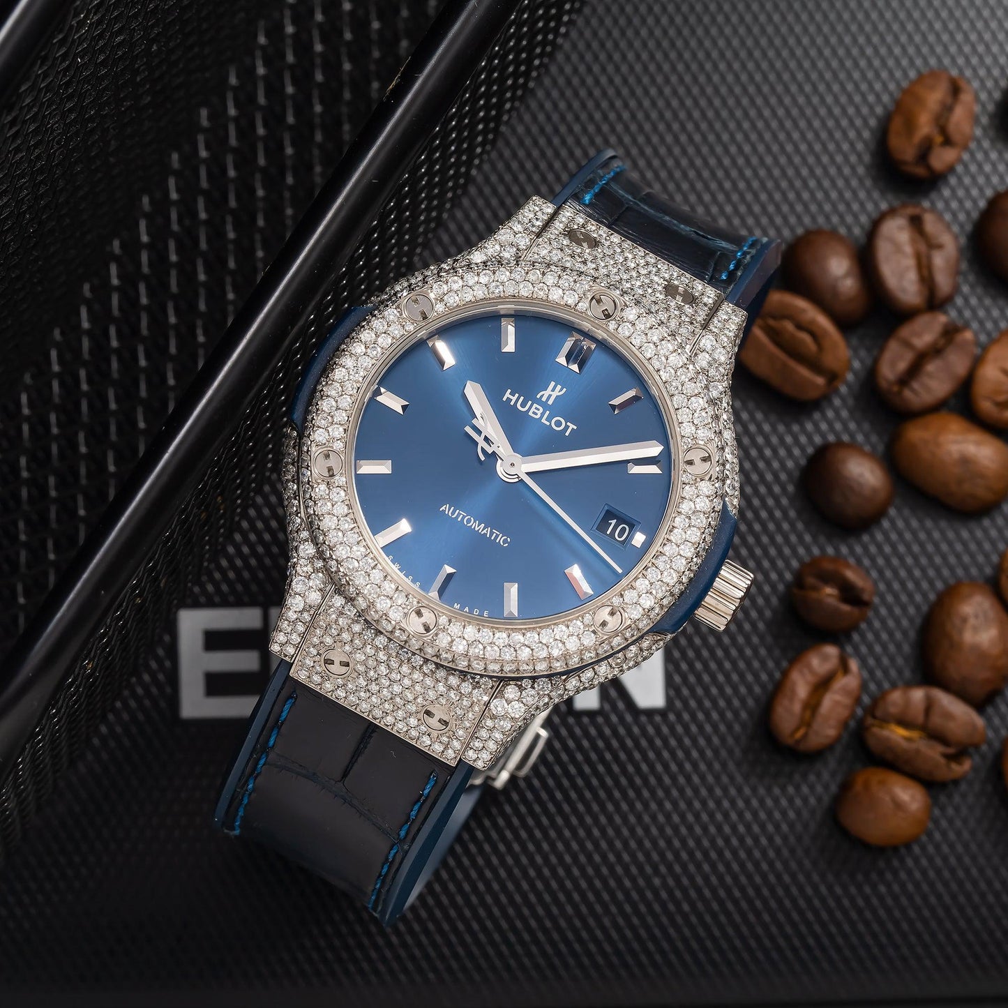 Hublot Classic Fusion Titanium Blue 565.NX.7170.LR 38MM Blue Dial With Diamond Bezel