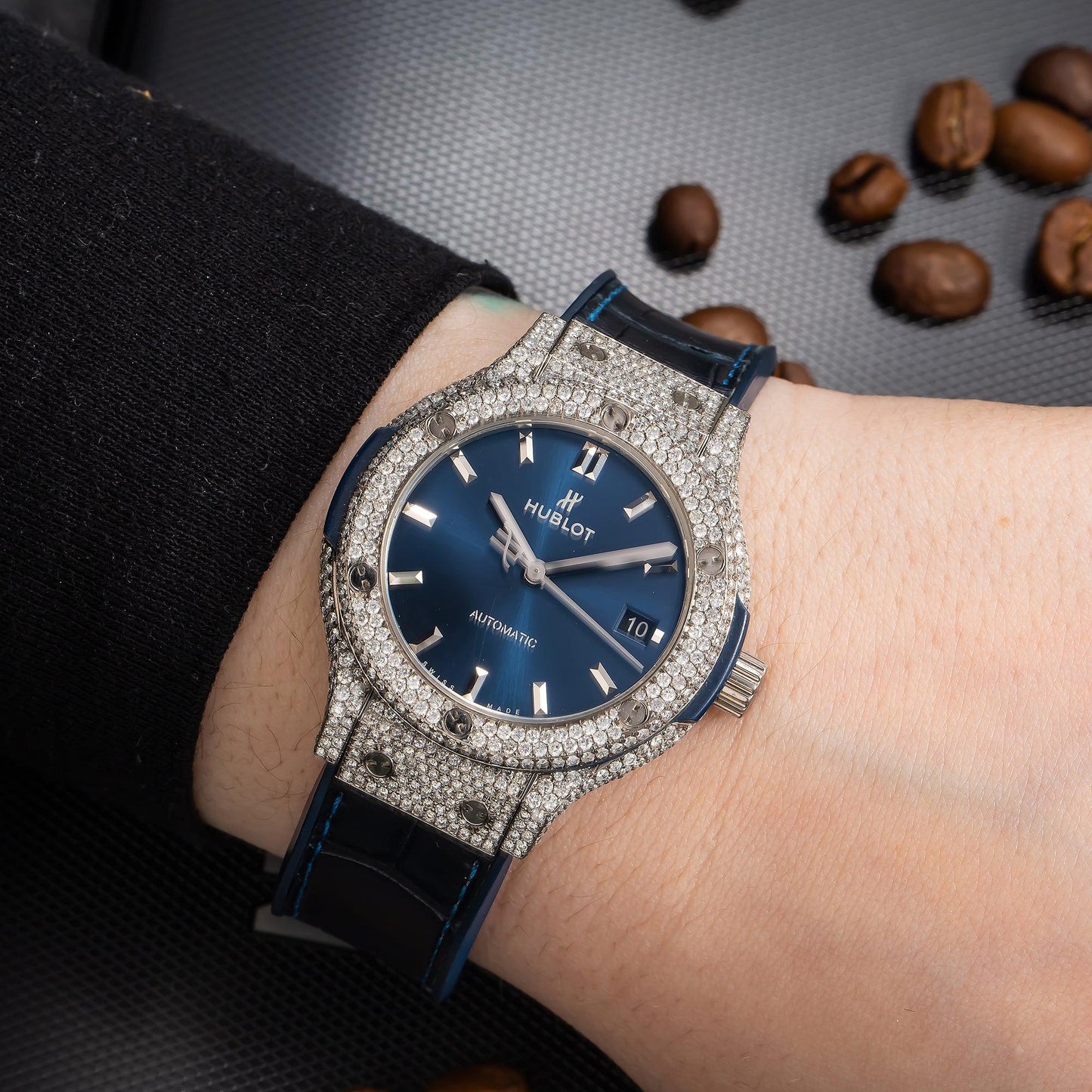 Hublot Classic Fusion Titanium Blue 565.NX.7170.LR 38MM Blue Dial With Diamond Bezel