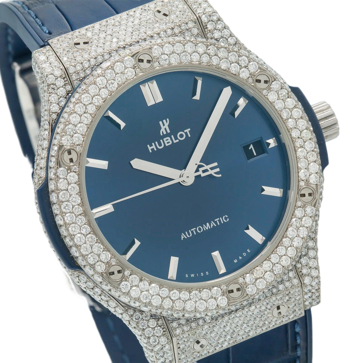 Hublot Classic Fusion 511.NX.7170.LR 45MM Blue Dial With 9.10 CT Diamonds