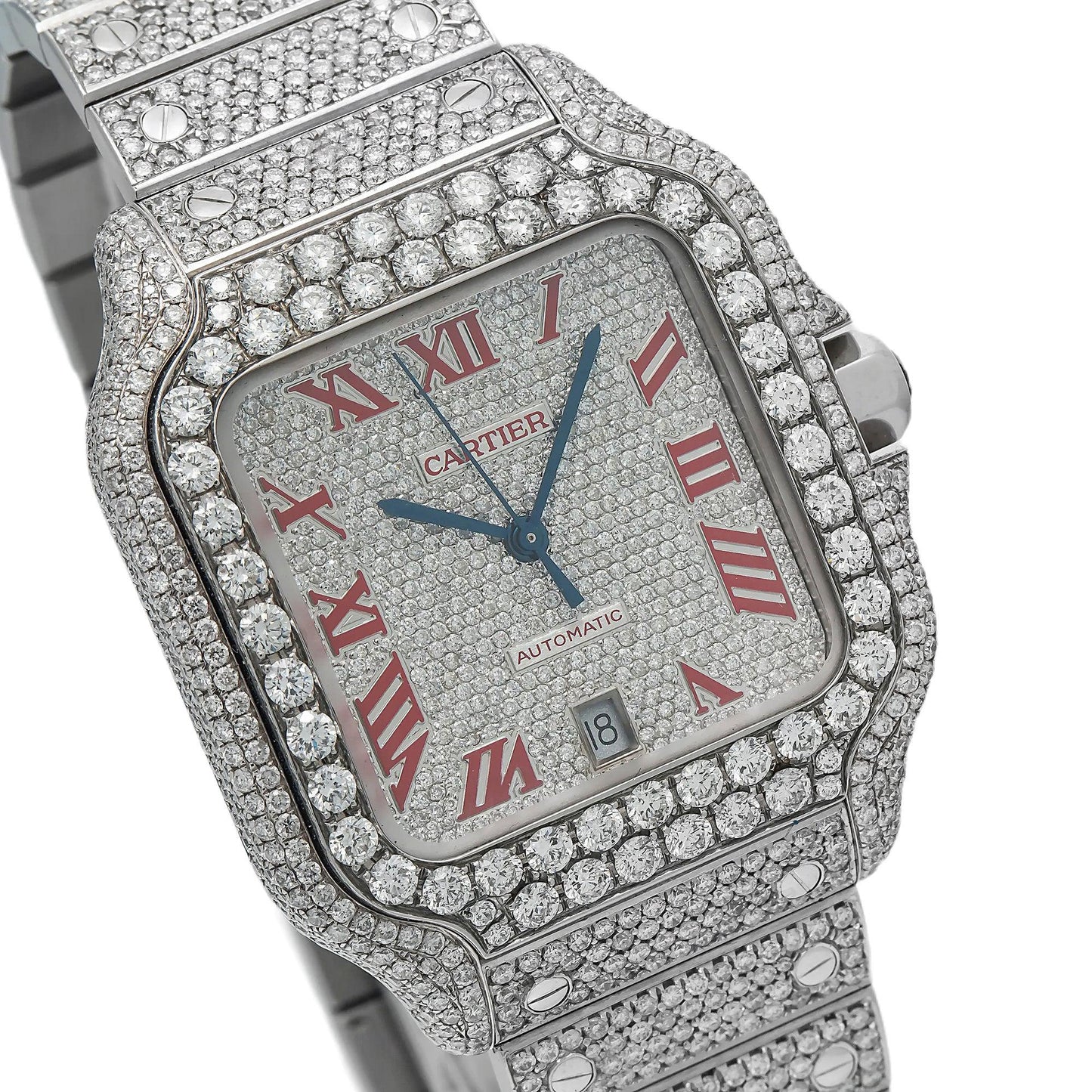 Cartier Santos WSSA0029 35MM Diamond Dial With Round Diamond Bezel