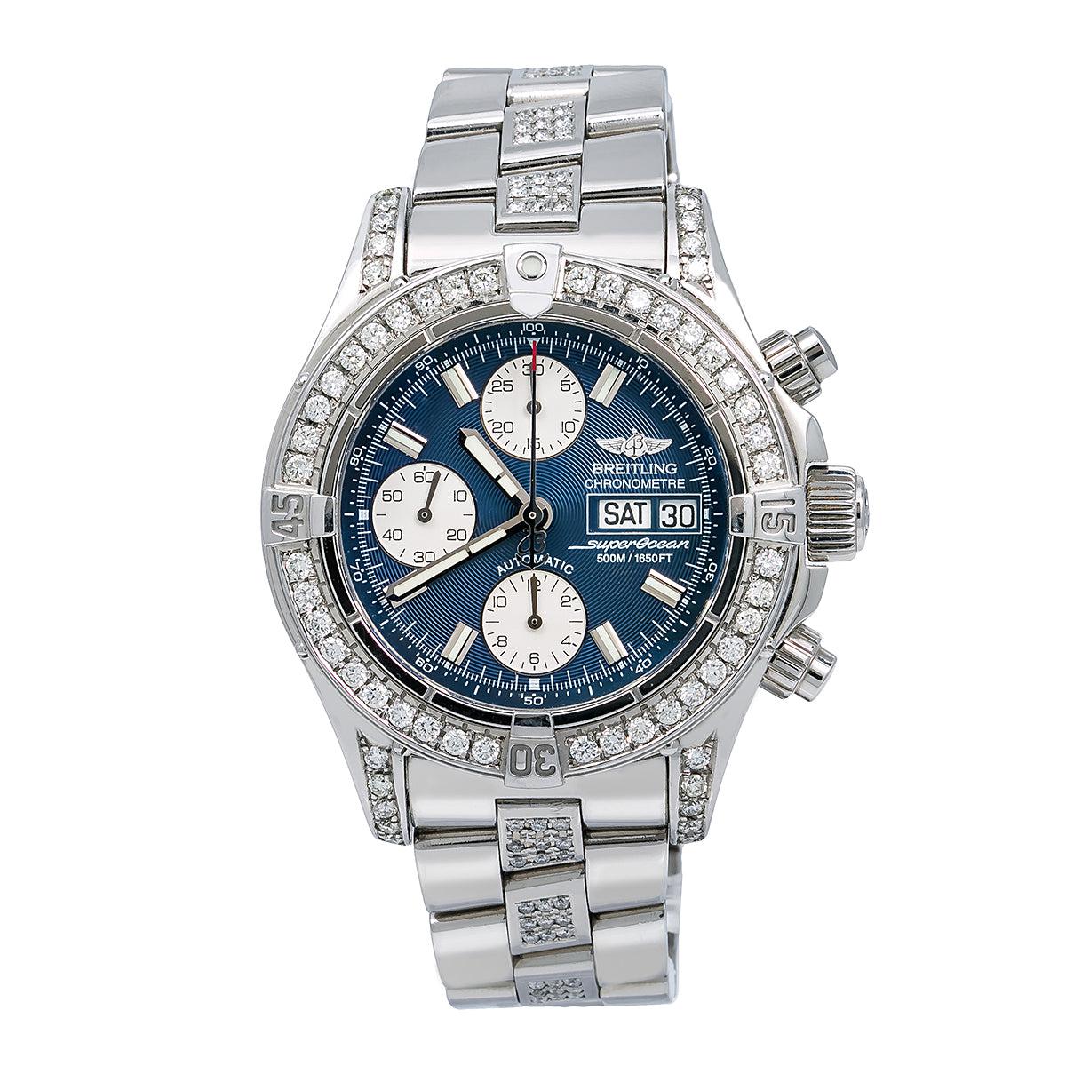 Breitling SuperOcean Chronograph II A13340 42MM Blue Dial With 5.00 CT Diamonds