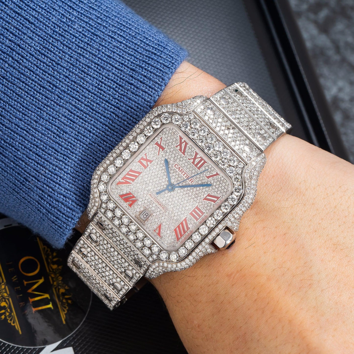 Cartier Santos WSSA0029 35MM Diamond Dial With Round Diamond Bezel