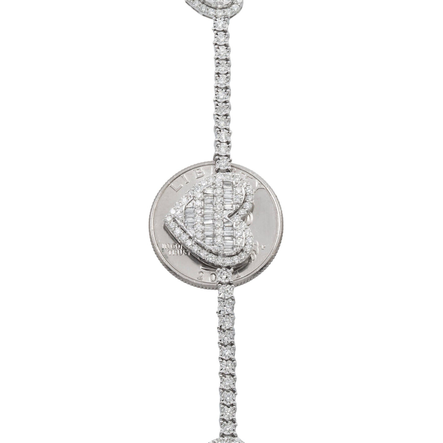 10K GOLD BAGUETTE AND ROUND DIAMOND HEART CHAIN 4.65 CT