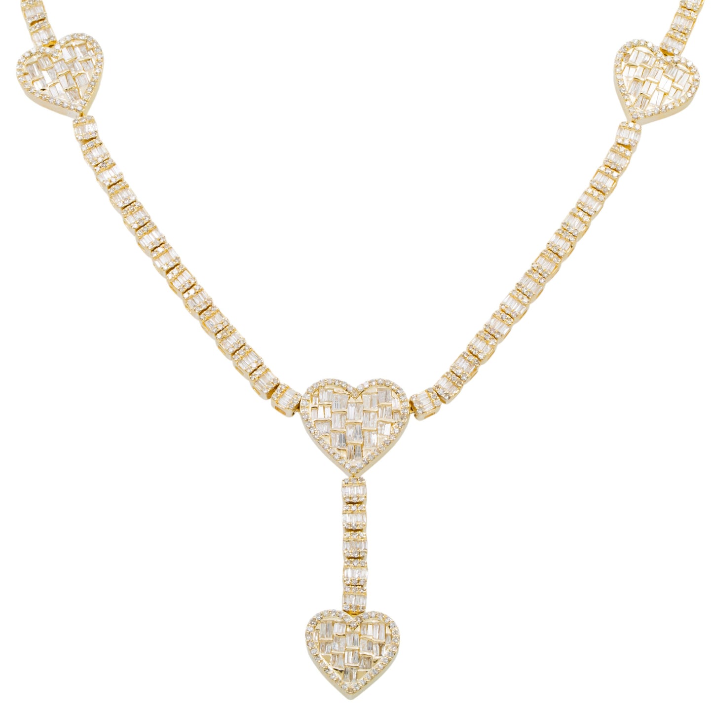 10K GOLD BAGUETTE AND ROUND DIAMOND HEART CHAIN 7.95 CT