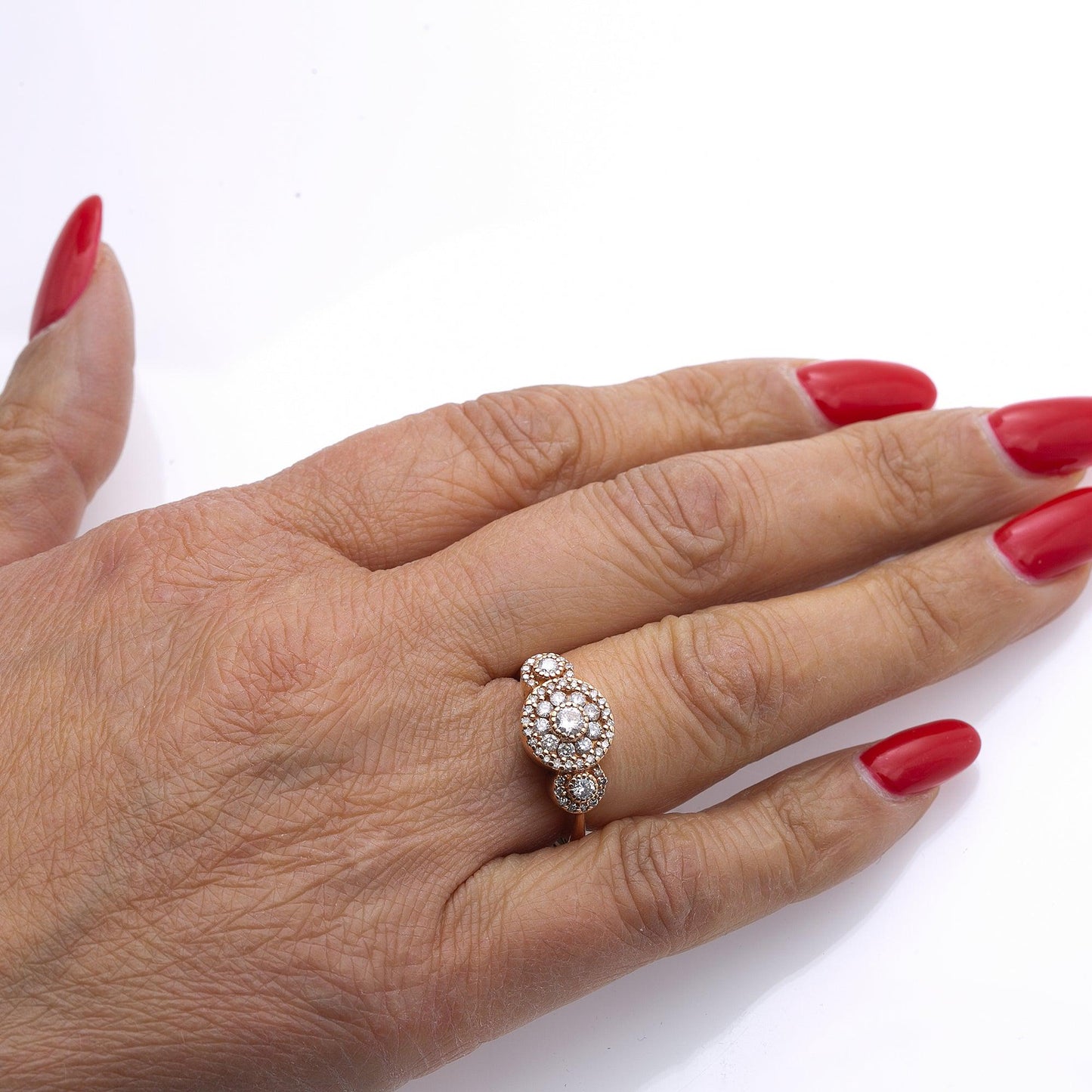 Ladies 14k Rose Gold Diamond 1 CT Right Hand Ring