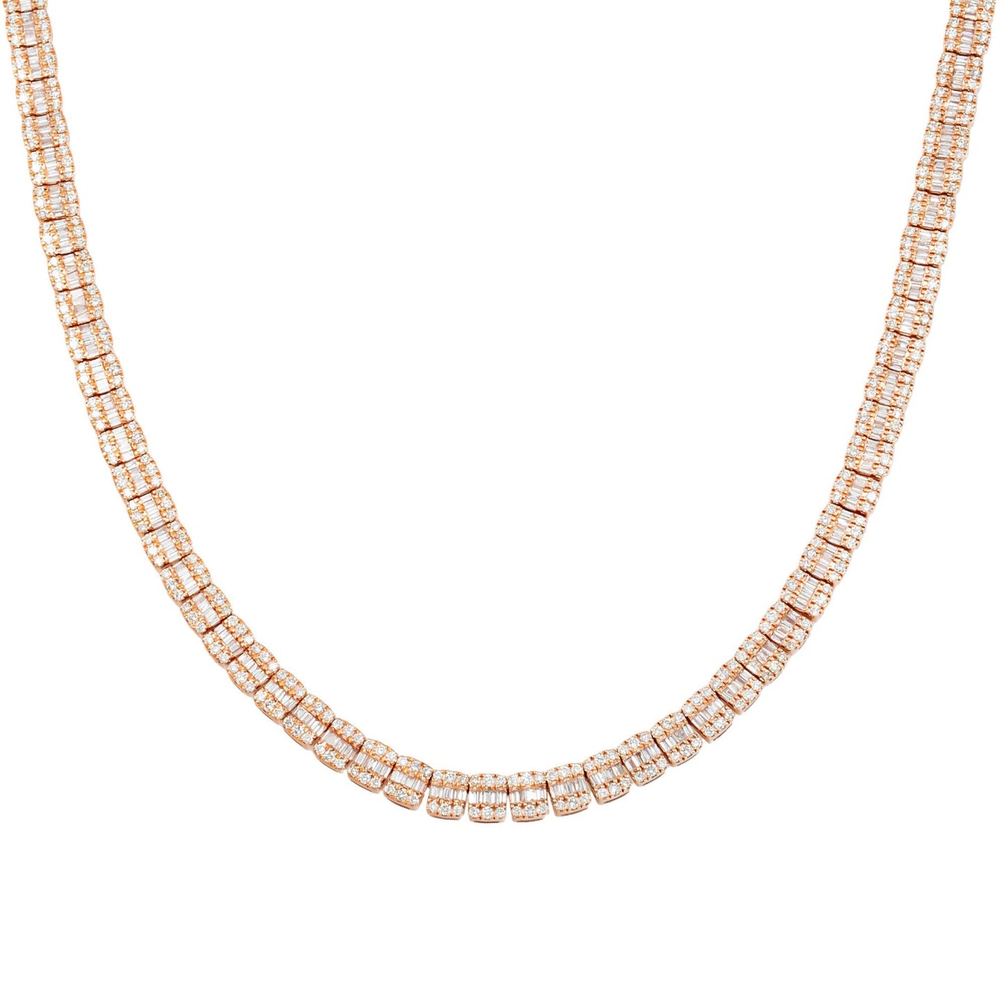 10K GOLD 5MM BAGUETTE AND ROUND DIAMOND CHAIN 10.22 CT