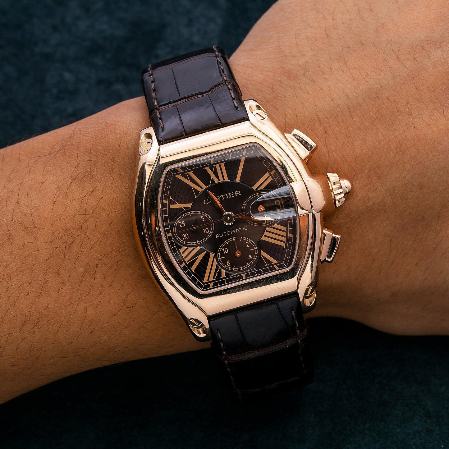 Cartier Roadster W62042Y4 43MM Brown Dial With Leather Bracelet