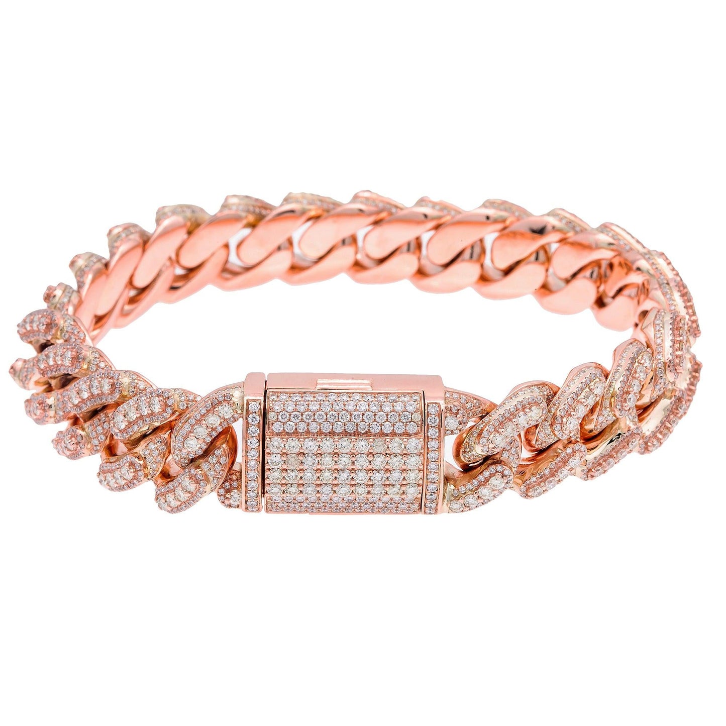 14K ROSE GOLD 9"/15MM CUBAN BRACELET WITH 14.17 CT DIAMONDS