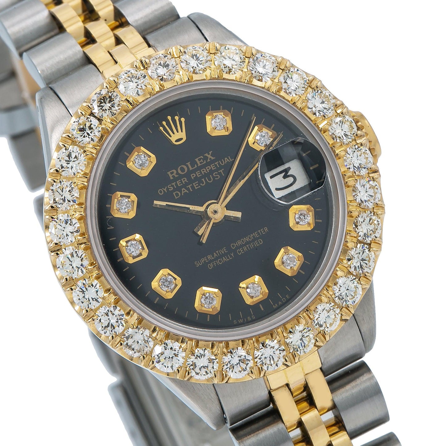 Rolex DateJust Diamond Watch, 26mm, Black Diamond Dial With Two Tone Jubilee Bracelet