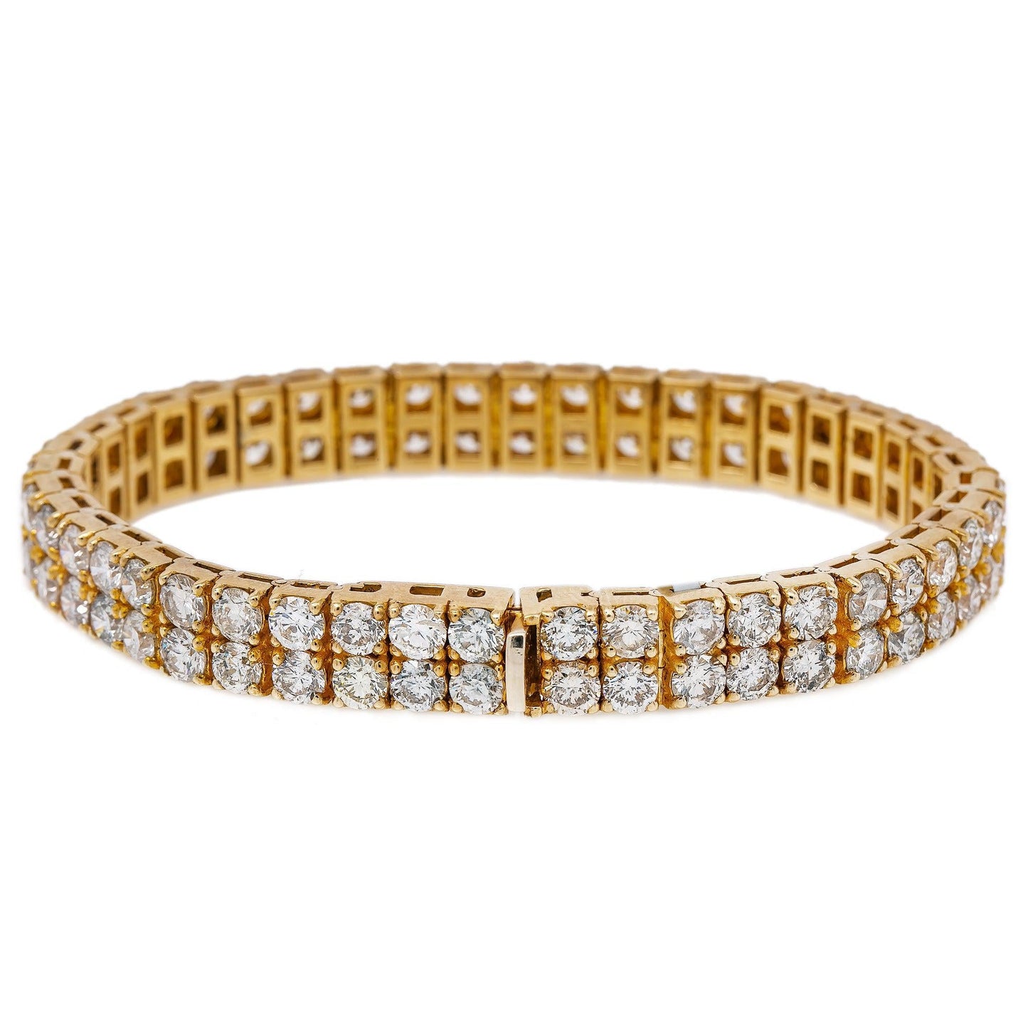 10K Yellow Gold Men's Two Row Tennis Bracelet With 26.40 CT Round Diamonds