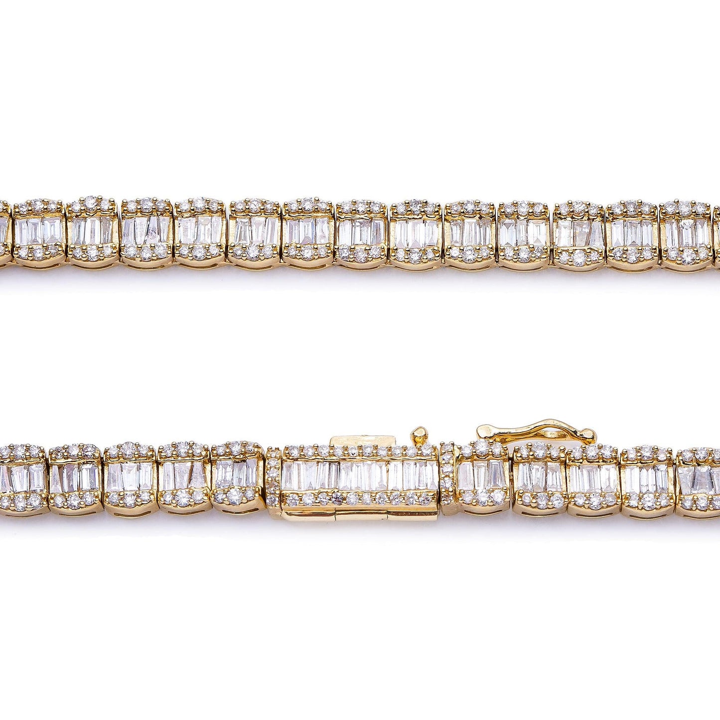 14K YELLOW GOLD UNISEX DIAMOND CHAIN WITH 22 CT BAGUETTE DIAMONDS