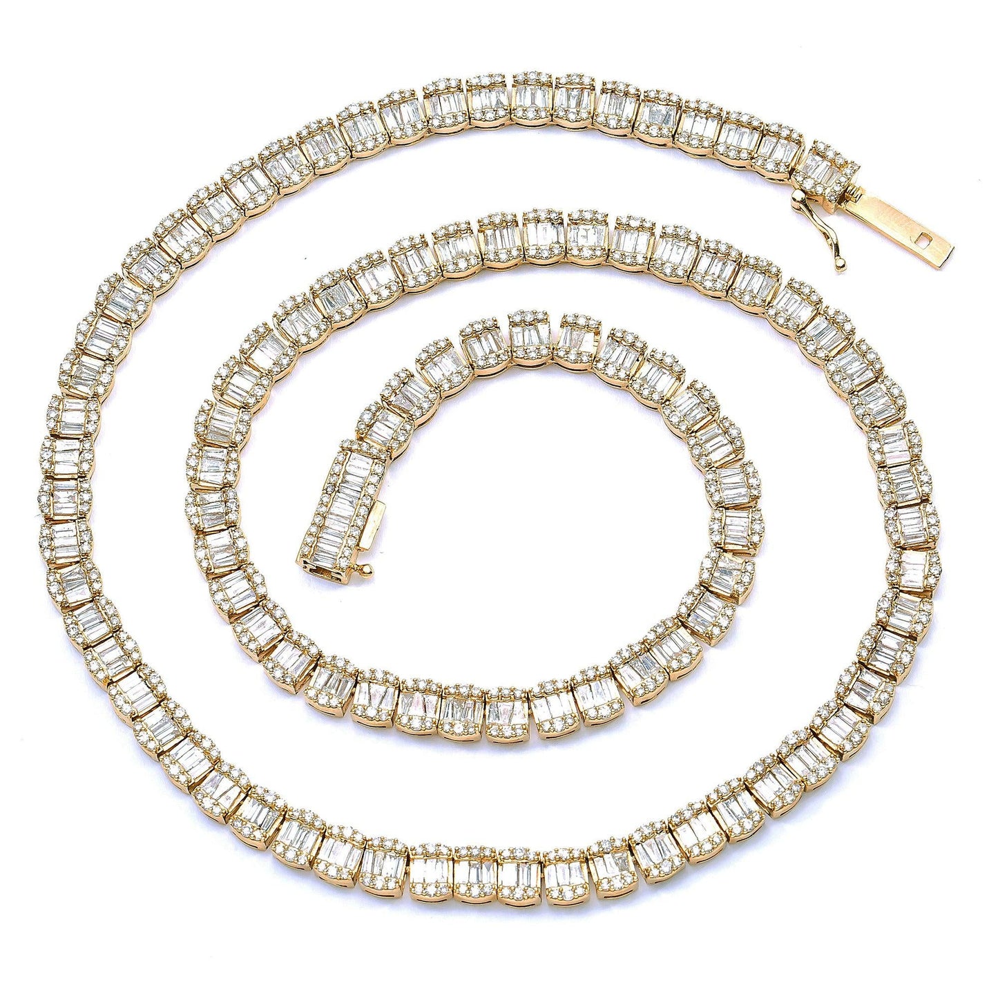 14K YELLOW GOLD UNISEX DIAMOND CHAIN WITH 22 CT BAGUETTE DIAMONDS