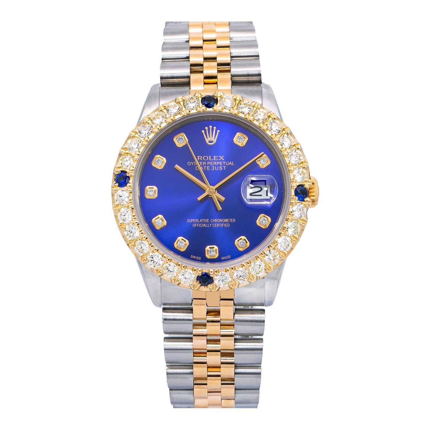 Rolex Date Just 36MM Blue Diamond Dial Two Tone Bracelet