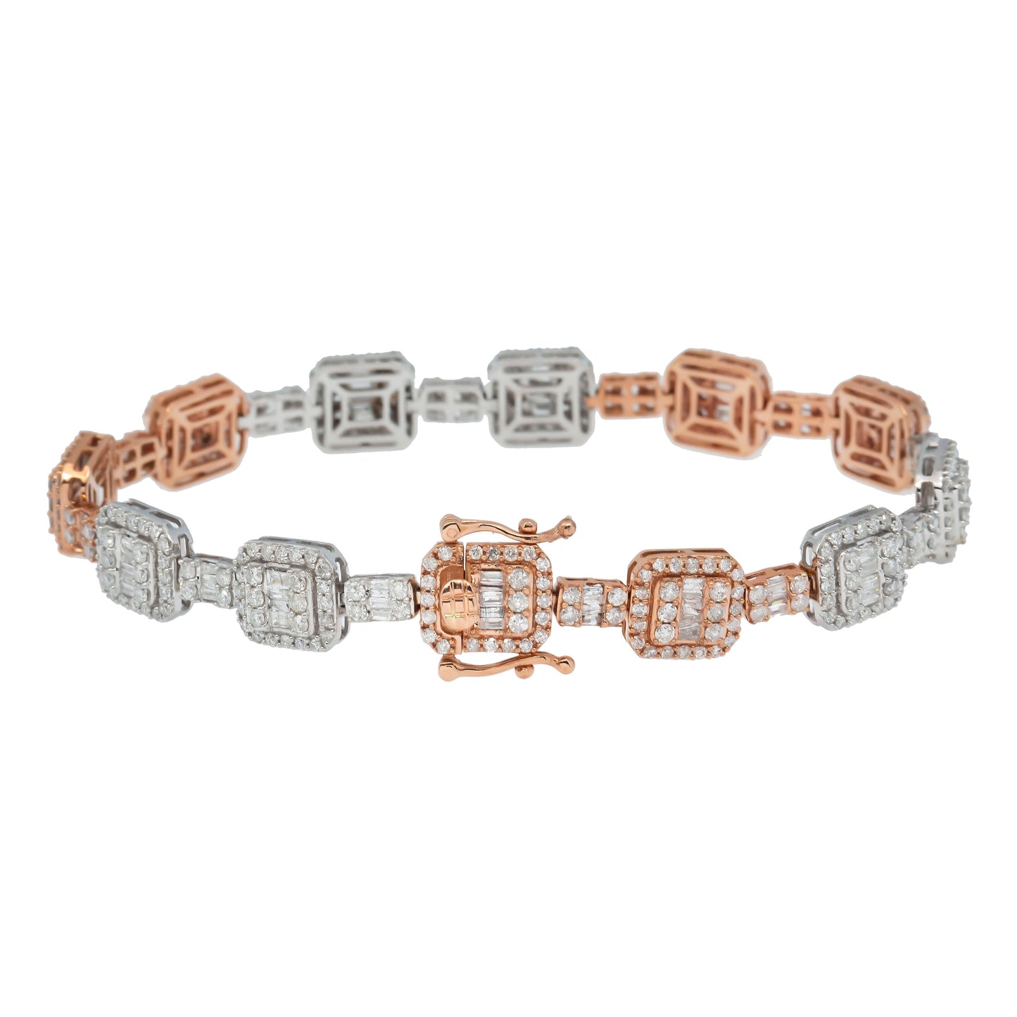 14K GOLD TWO-TONE BAGUETTE DIAMONDS SQUARE BRACELET 4.65 CT