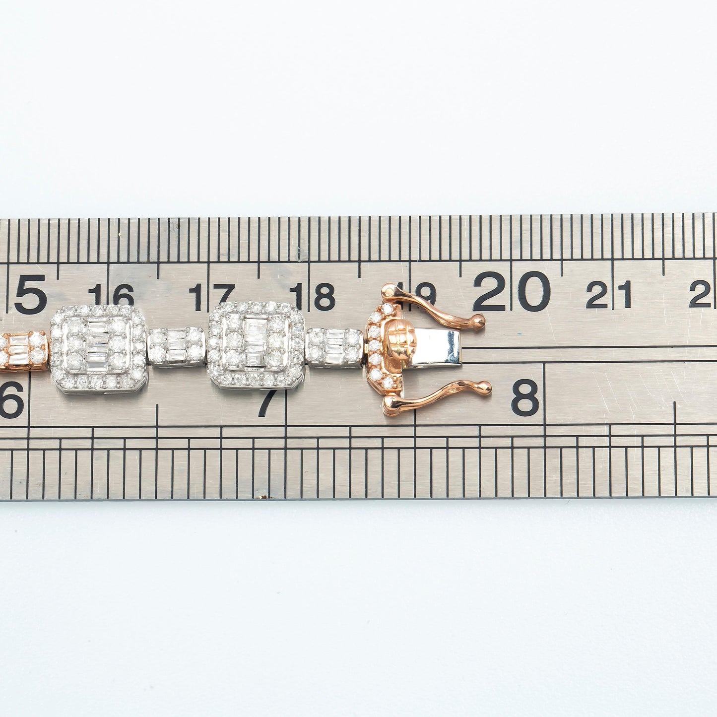 14K GOLD TWO-TONE BAGUETTE DIAMONDS SQUARE BRACELET 4.65 CT