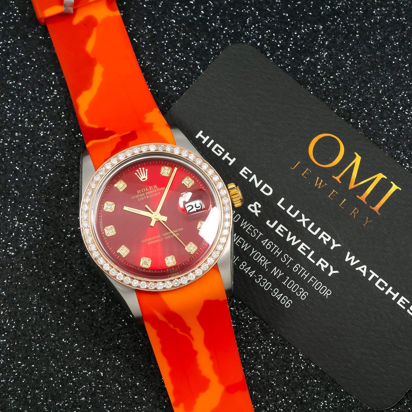 Rolex Datejust 1603 36MM Red Diamond Dial With Diamond Bezel