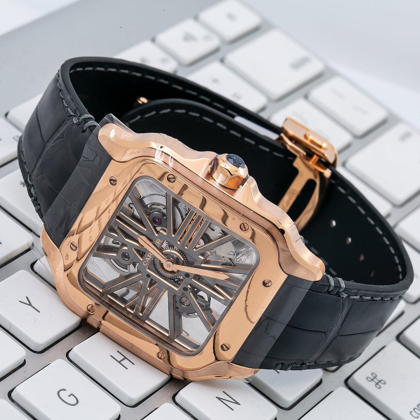Cartier Santos WHSA0018 40 MM Transparent Dial With Leather Bracelet